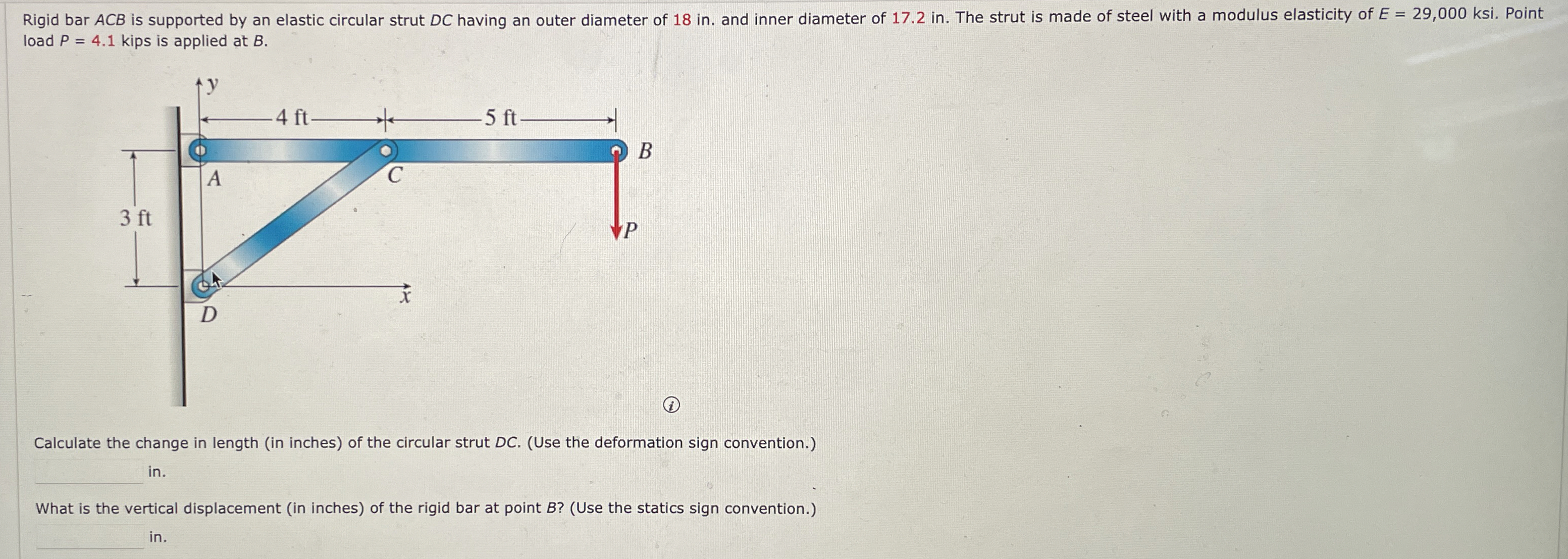 Rigid bar ACB is supported by an elastic circular