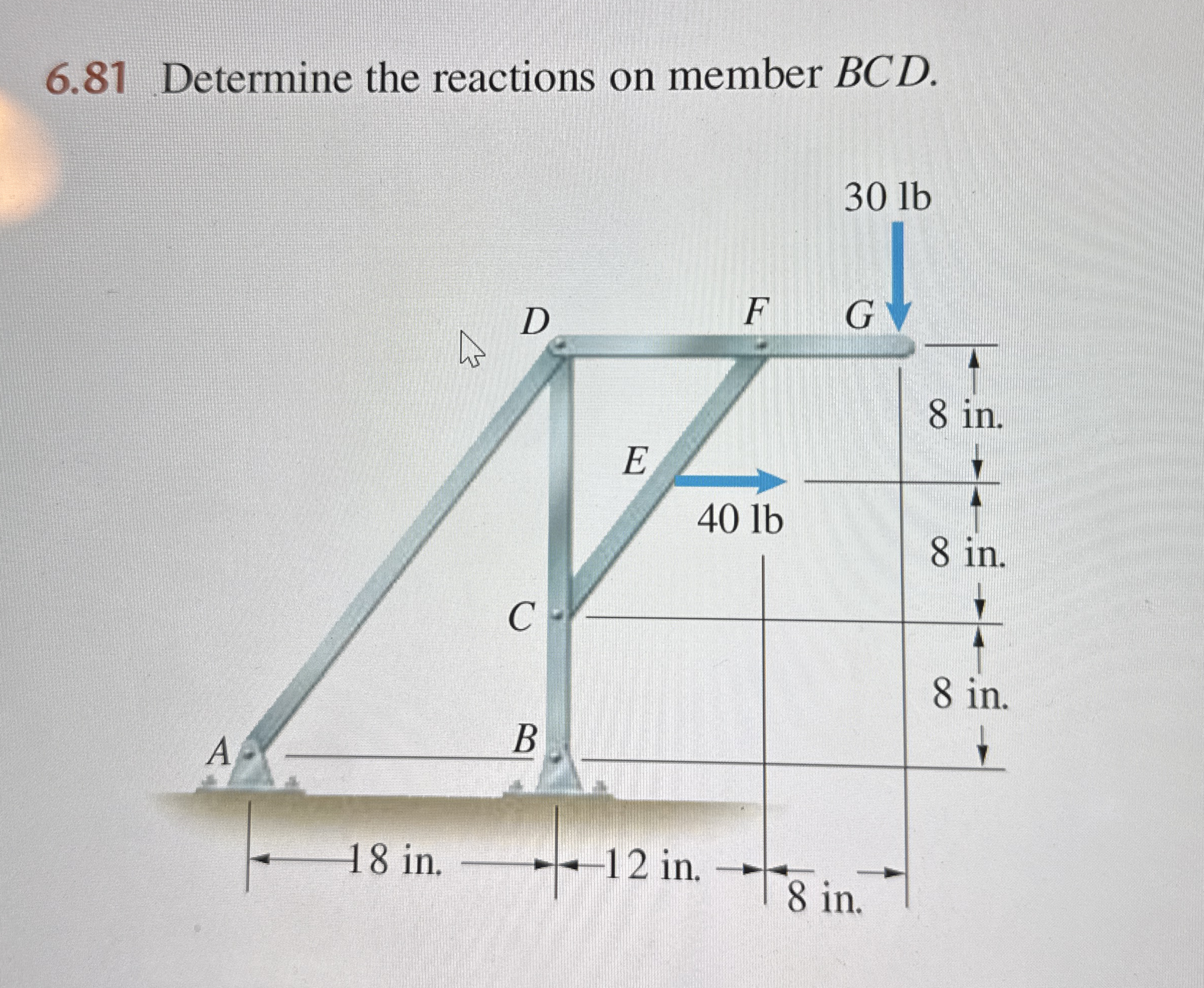 6 . 8 1 Determine the reactions on member B C D .
