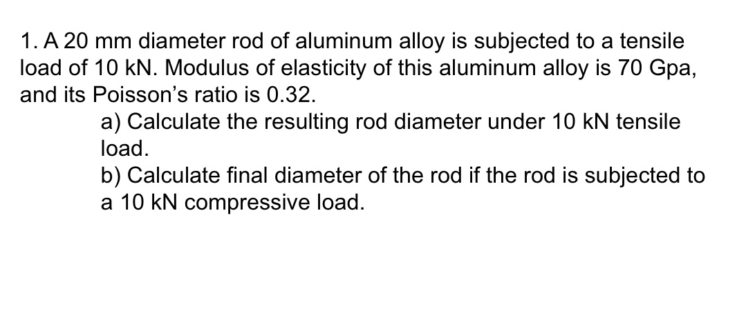 A 2 0 mm diameter rod of aluminum alloy is