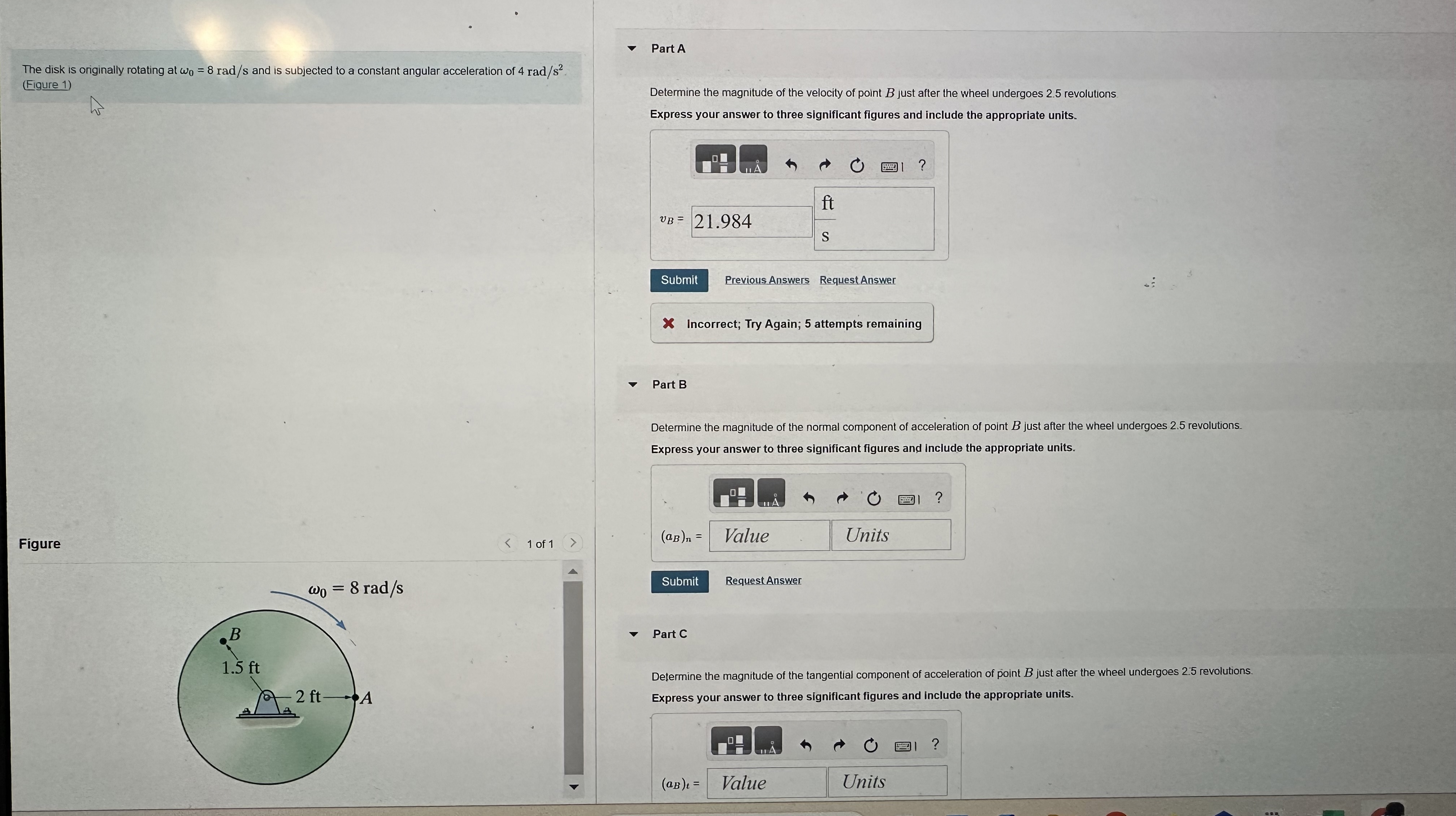 The disk is originally rotating at 0 = 8 r a d s
