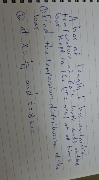 A bar of length L has an initial temperature of 6