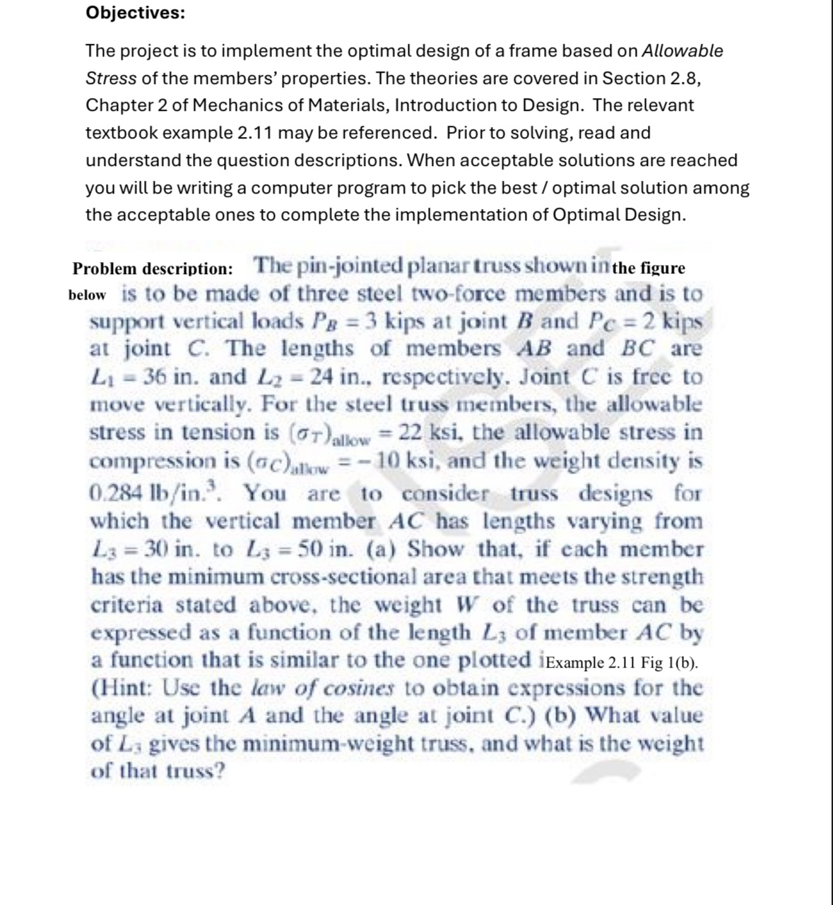 Problem description: The pin - jointed planar