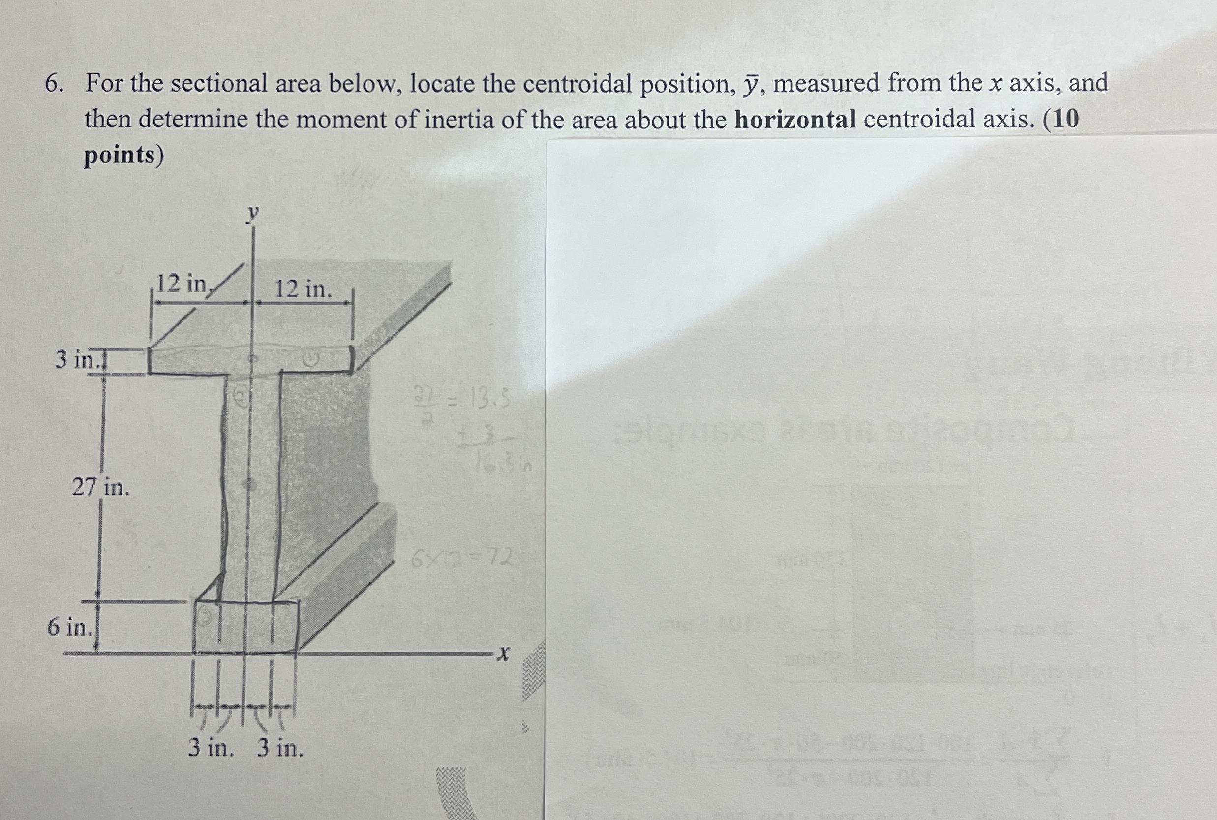 For the sectional area below, locate the