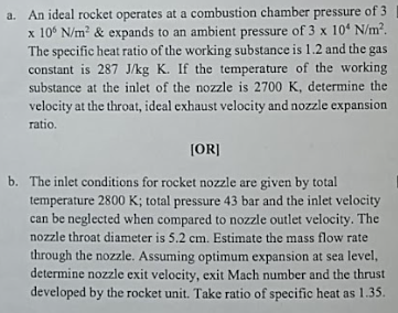 a . An ideal rocket operates at a combustion
