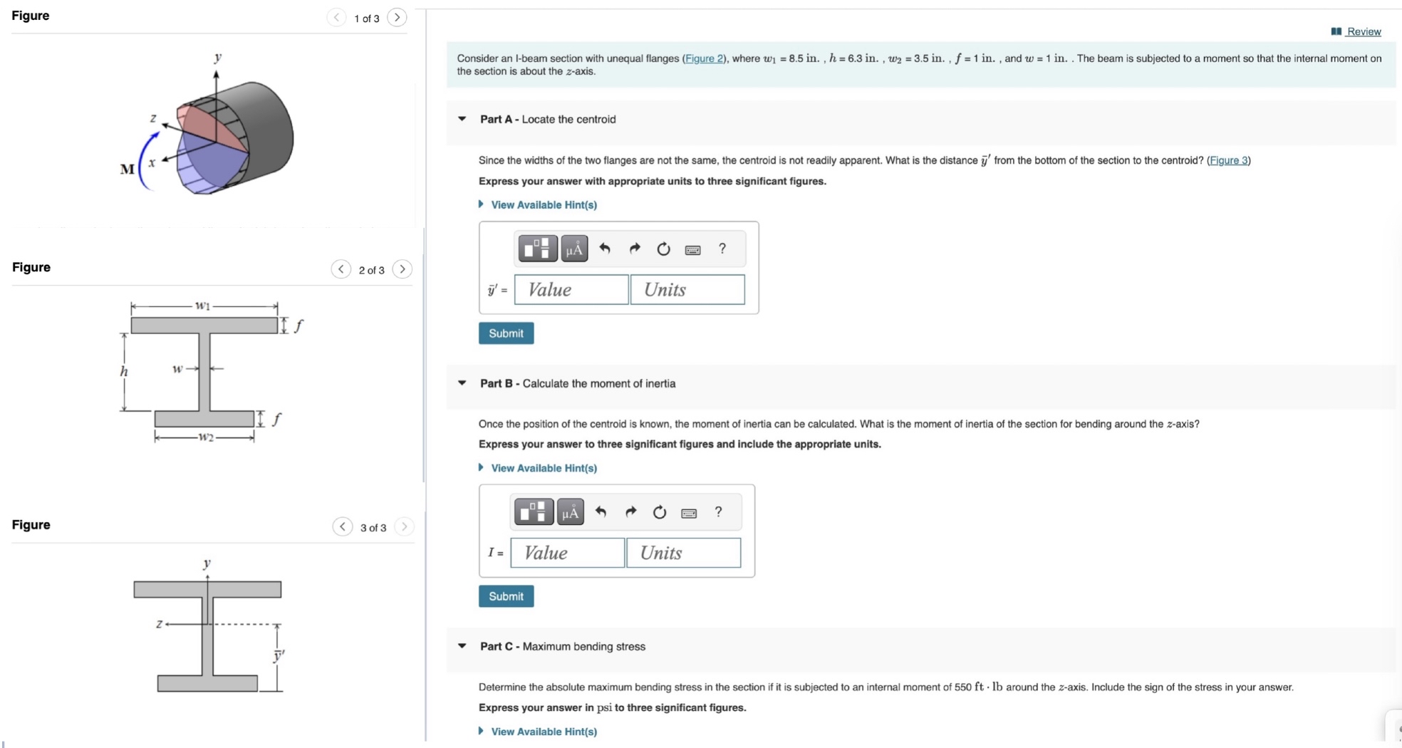 Figure 1 of 3 Review Consider an I - beam section