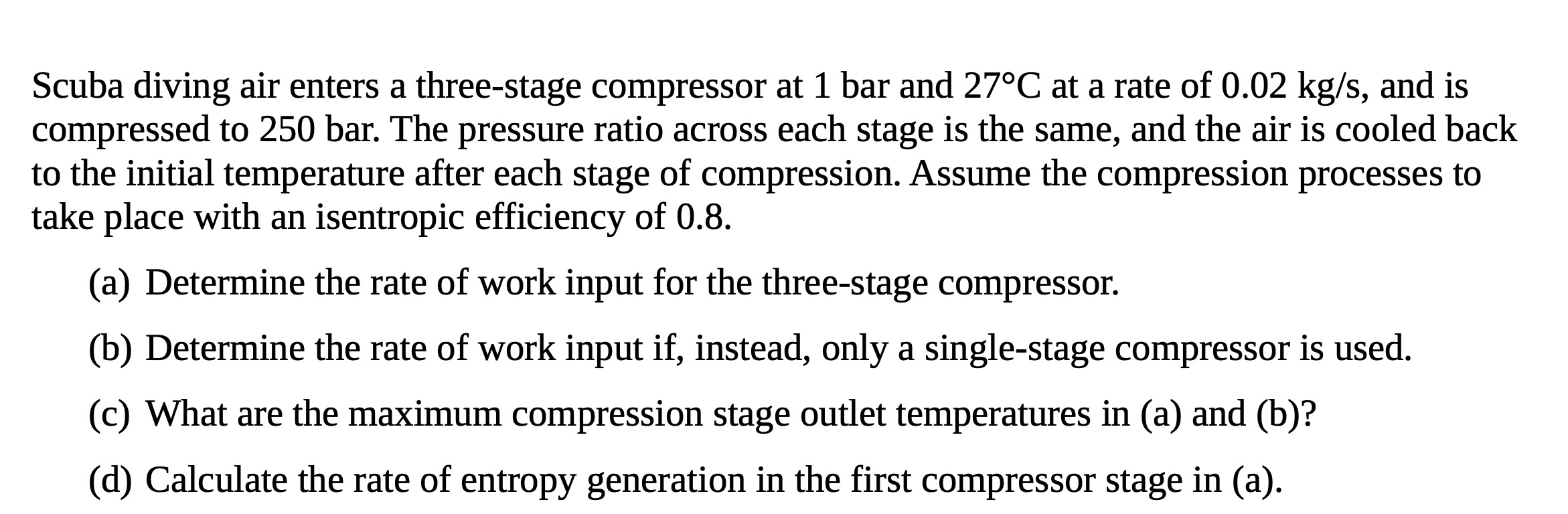 Scuba diving air enters a three - stage