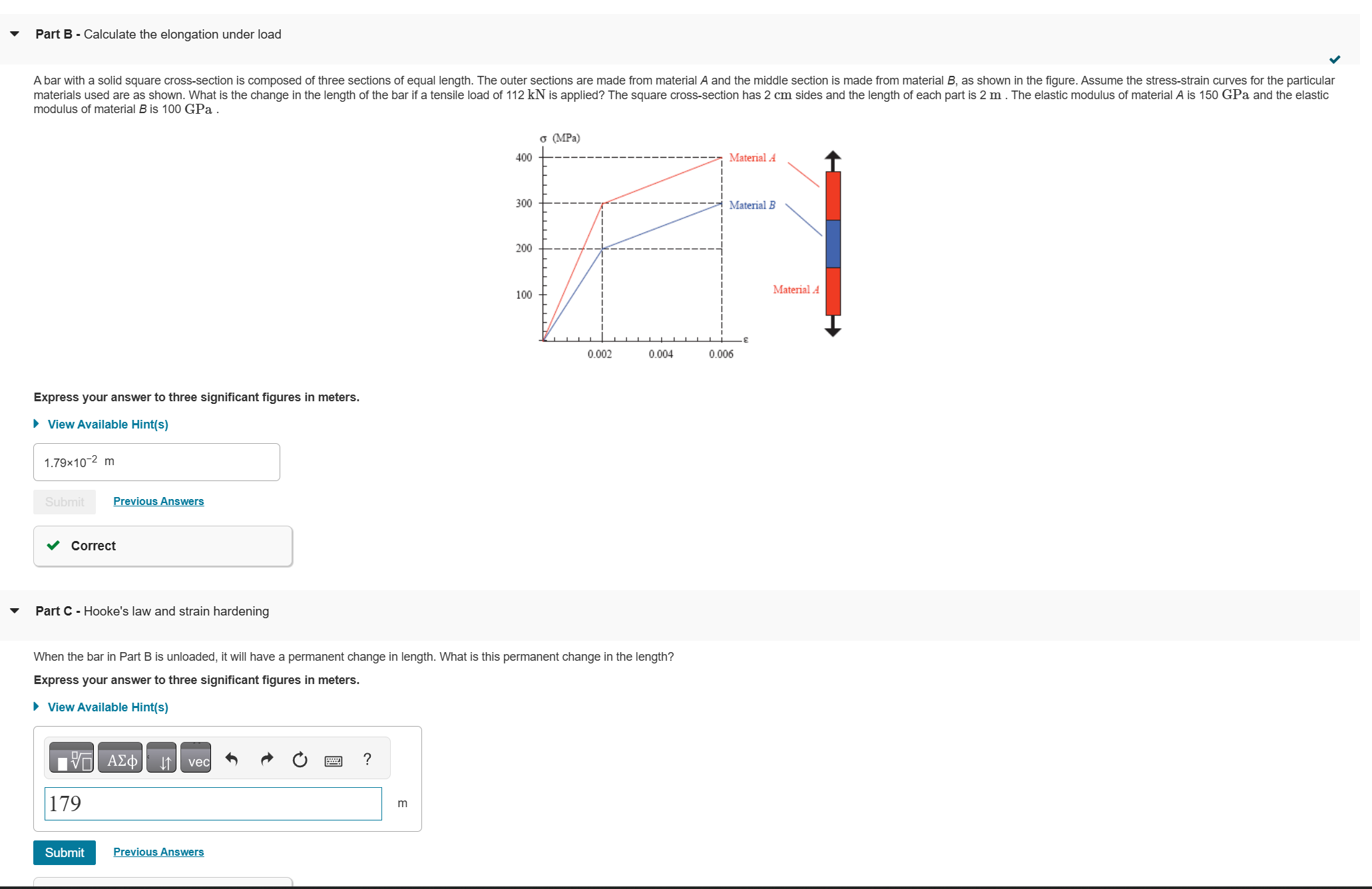 Part B - Calculate the elongation under load