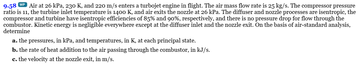 9 . 5 8 WP Air at \ ( 2 6 \ mathrm { kPa } , 2 3