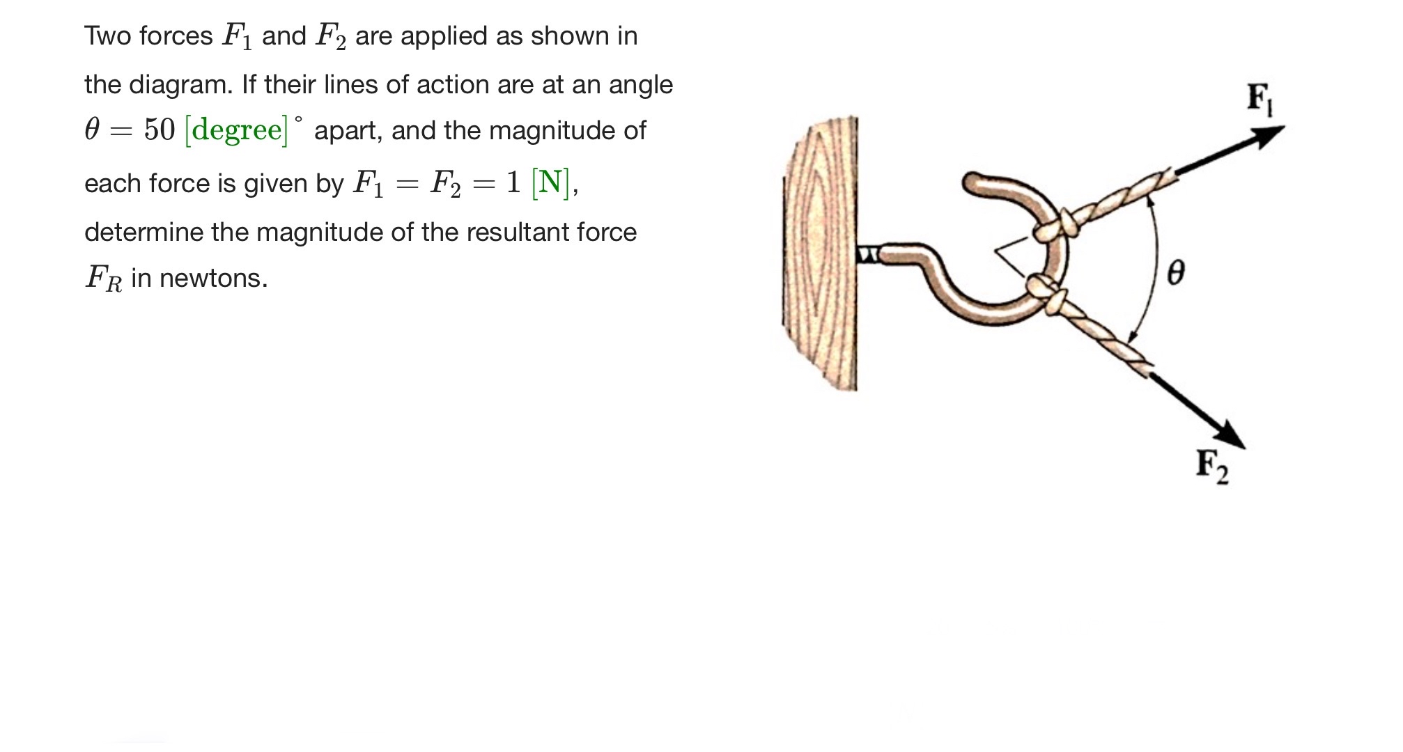 Two forces F 1 and F 2 are applied as shown in