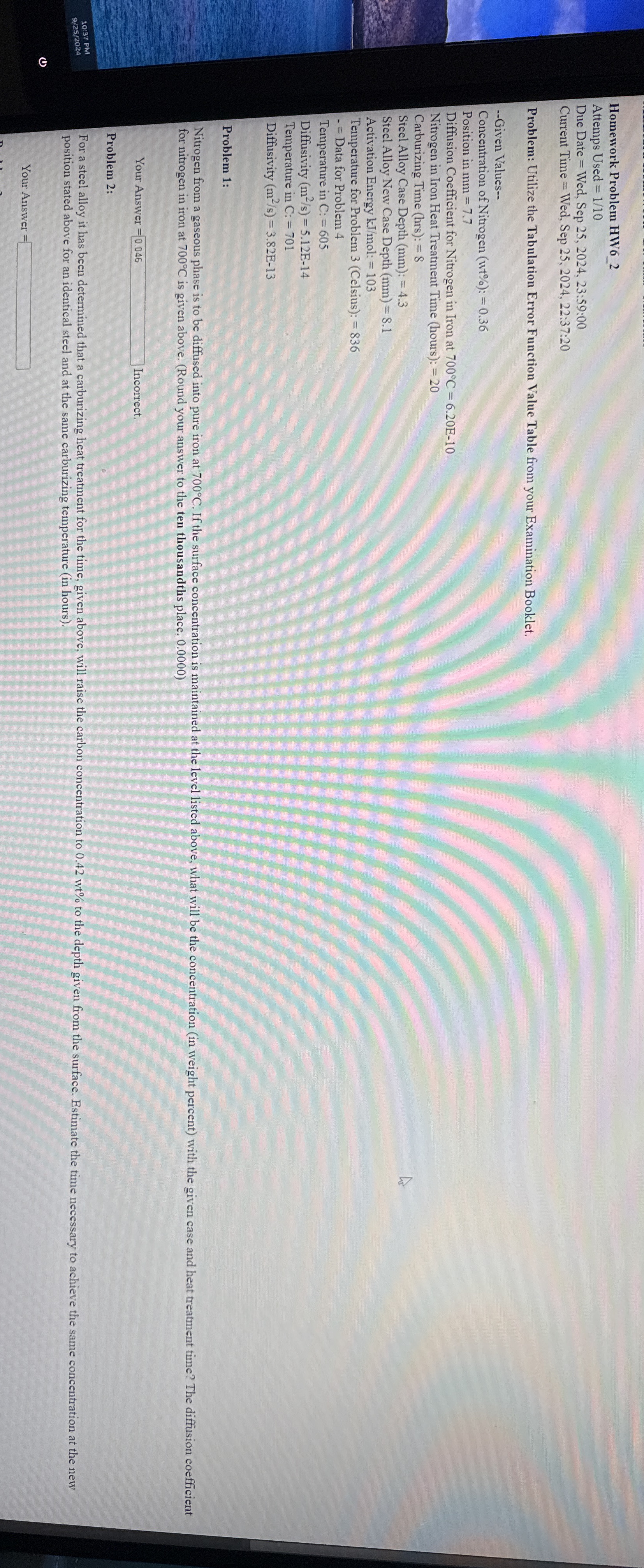 Homework Problem HW 6 _ 2 Attemps Used = 1 1 0