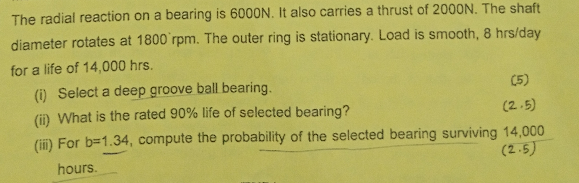 The radial reaction on a bearing is 6 0 0 0 N .