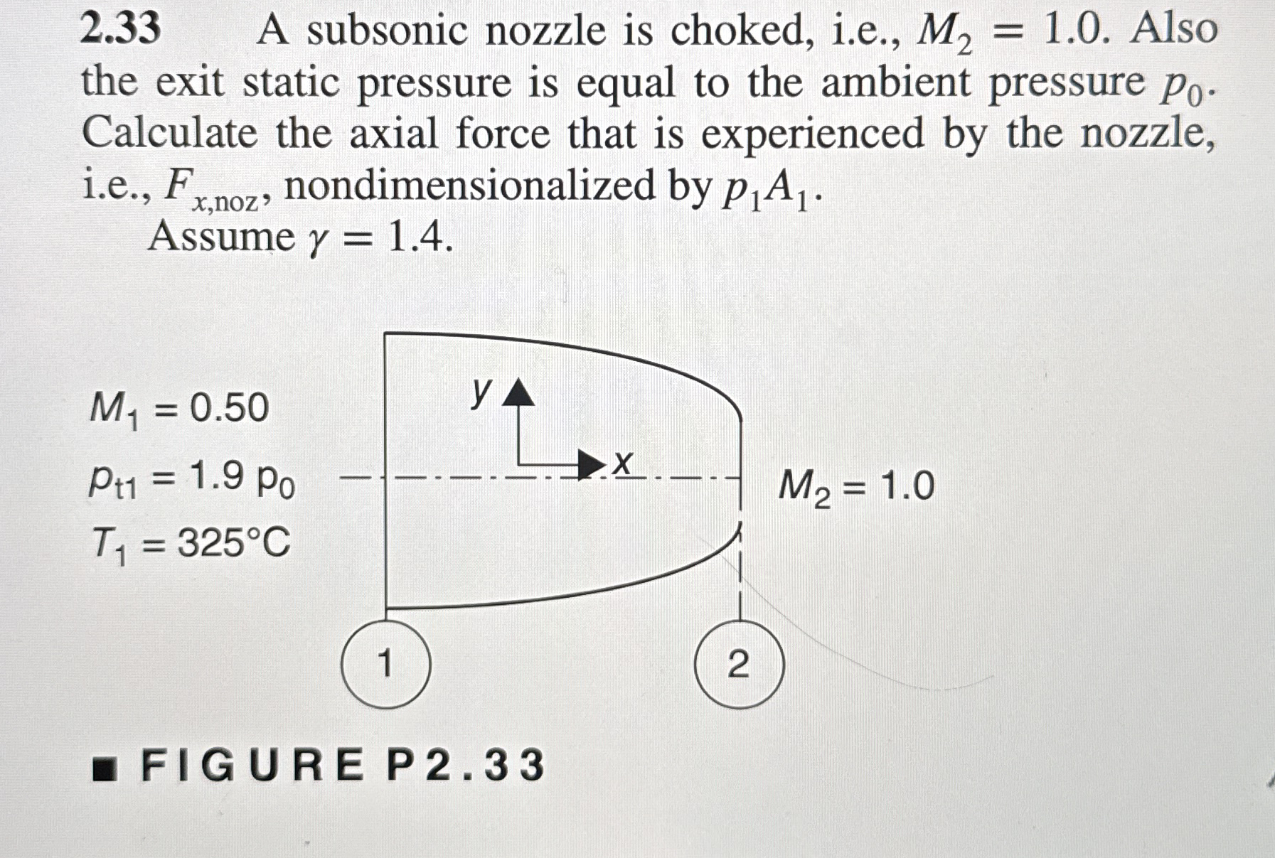 2 . 3 3 A subsonic nozzle is choked, i . e . , M