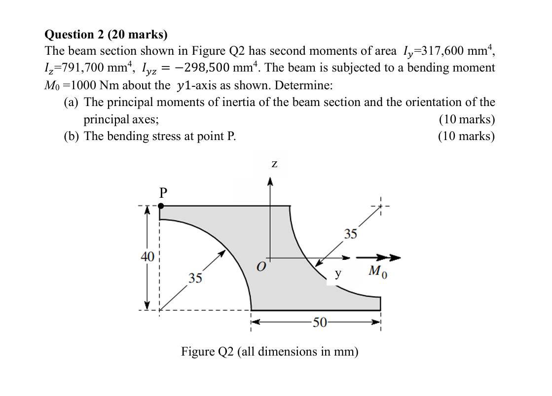 Question 2 ( 2 0 marks ) The beam section shown