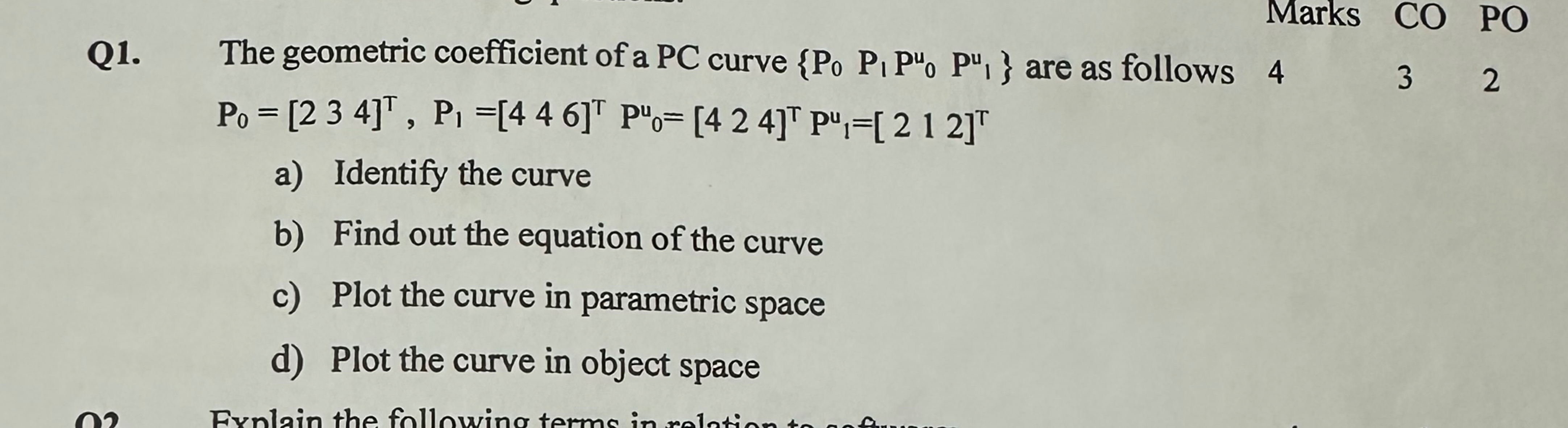 The geometric coefficient of a PC curve { Po P ,