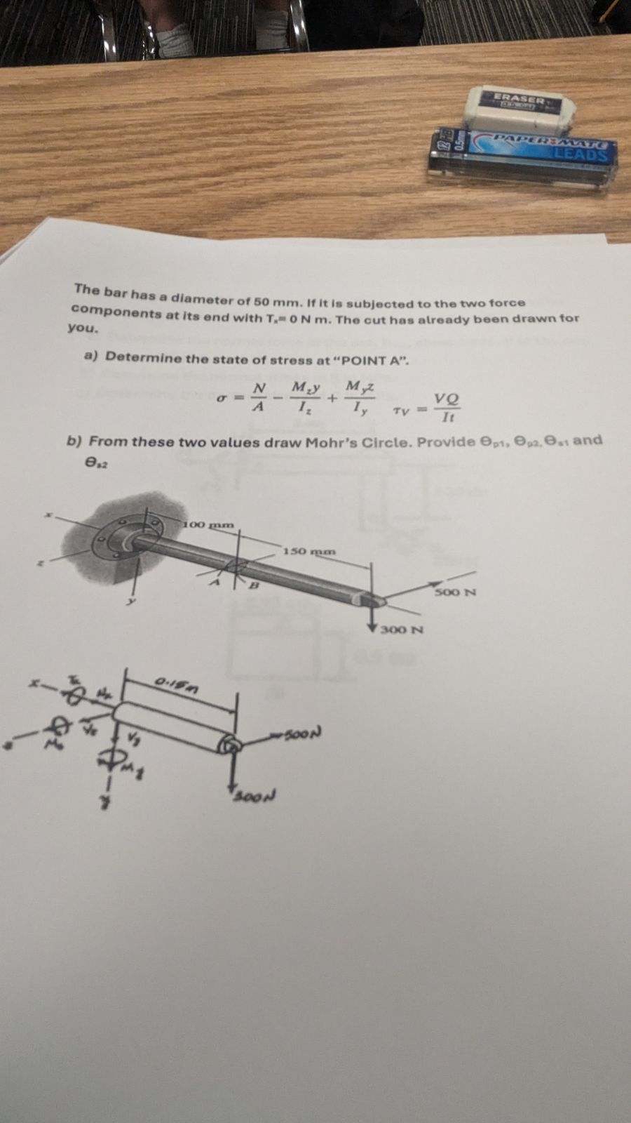 The bar has a diameter of 5 0 mm . If it is