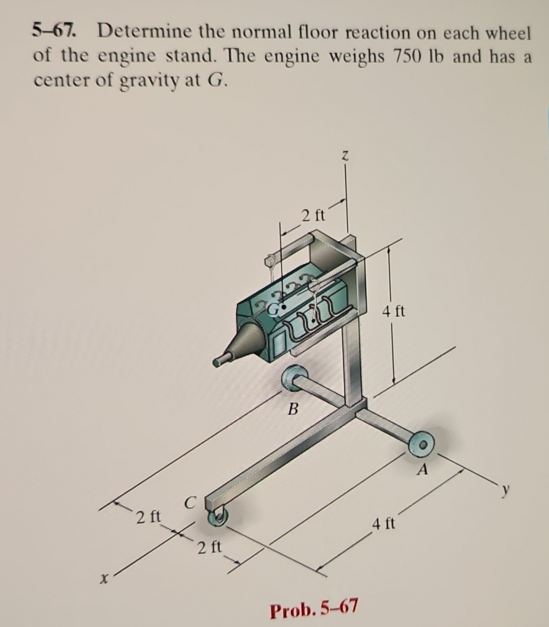 5 - 6 7 . Determine the normal floor reaction on