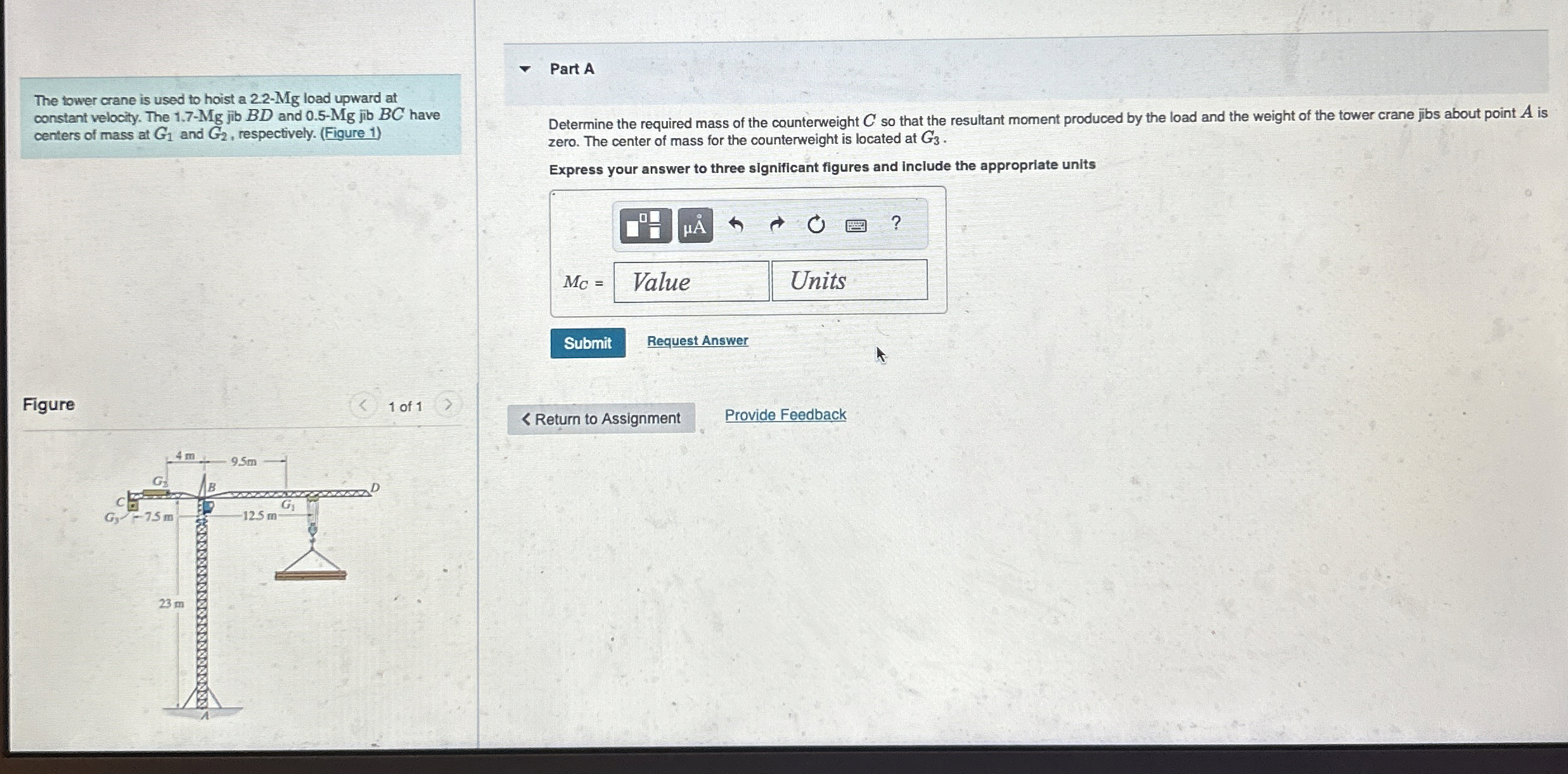 The tower crane is used to hoist a 2 . 2 - Mg