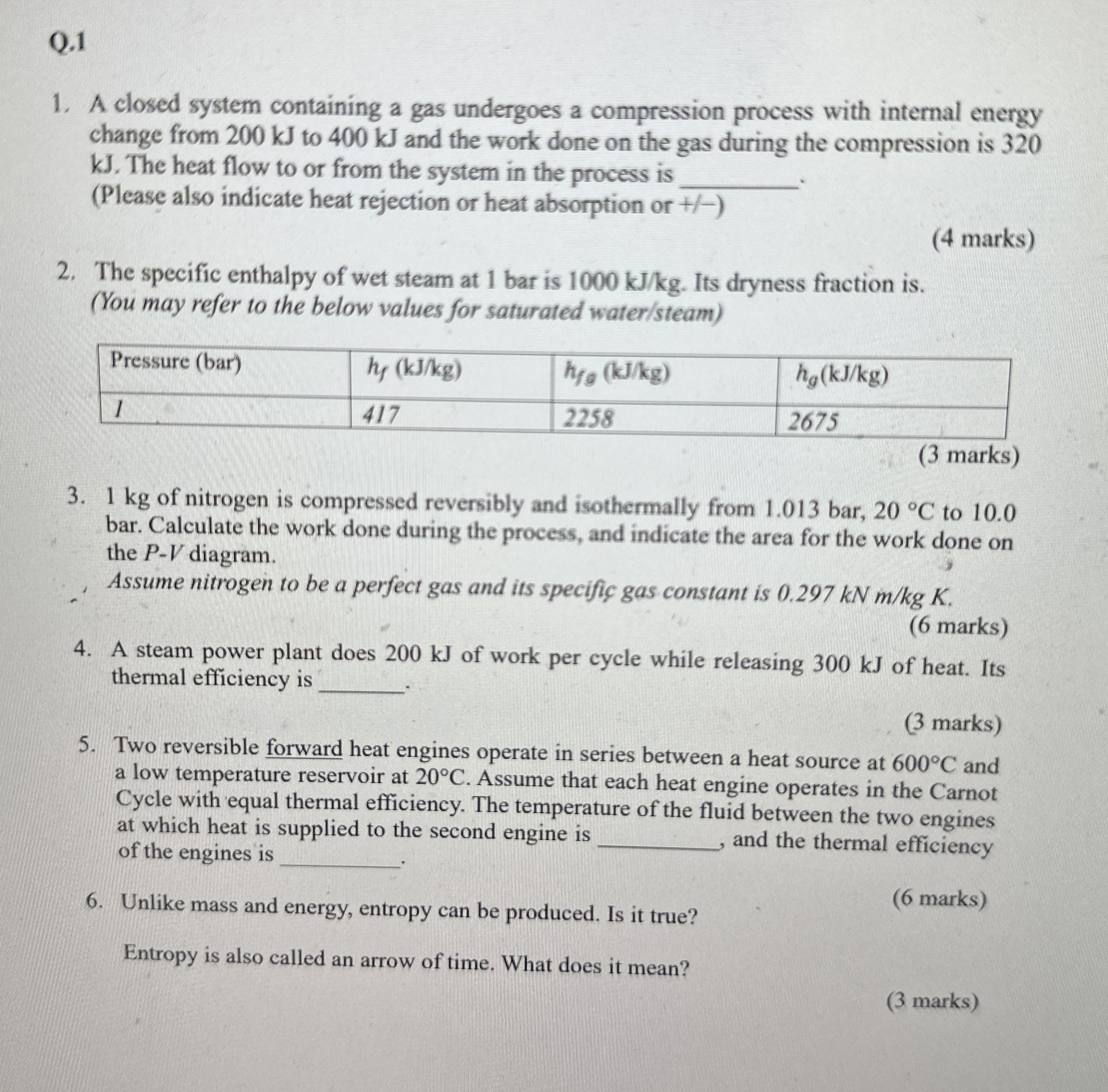 Q . 1 A closed system containing a gas undergoes