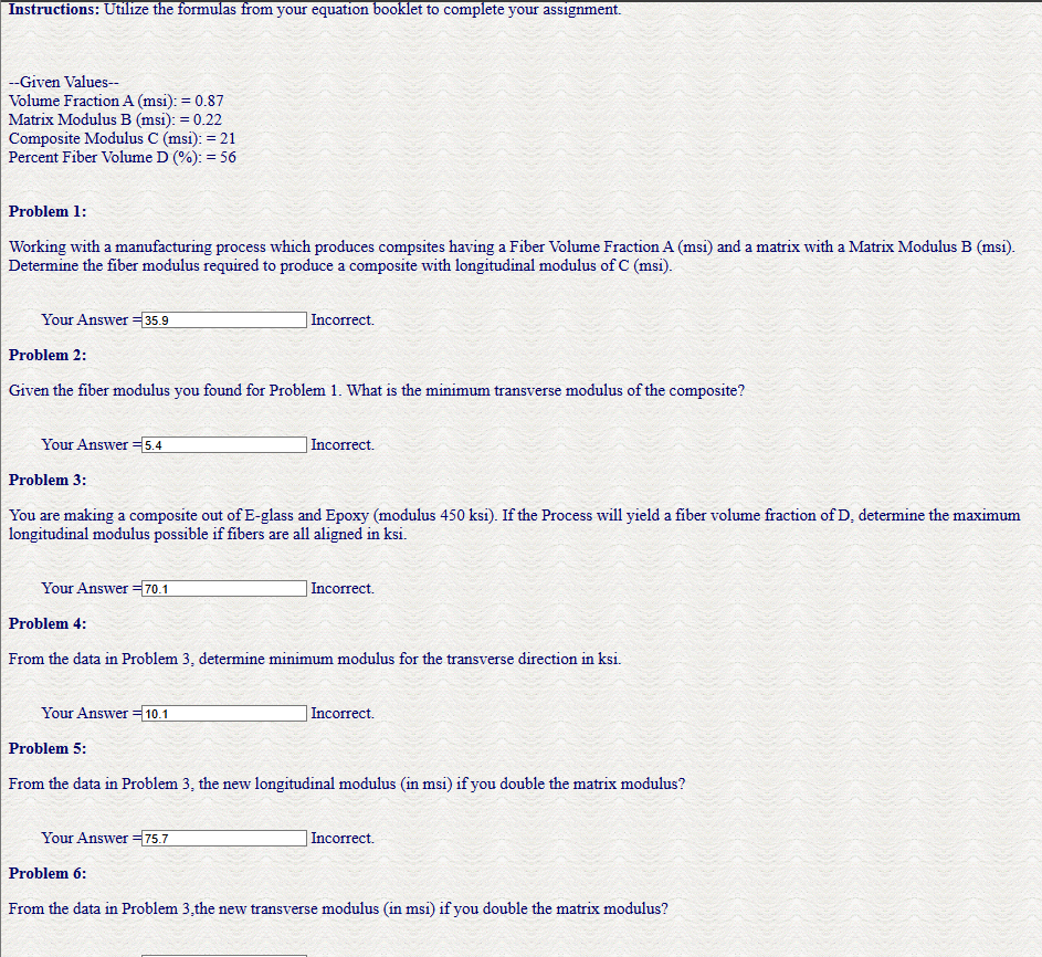 Instructions: Utilize the formulas from your