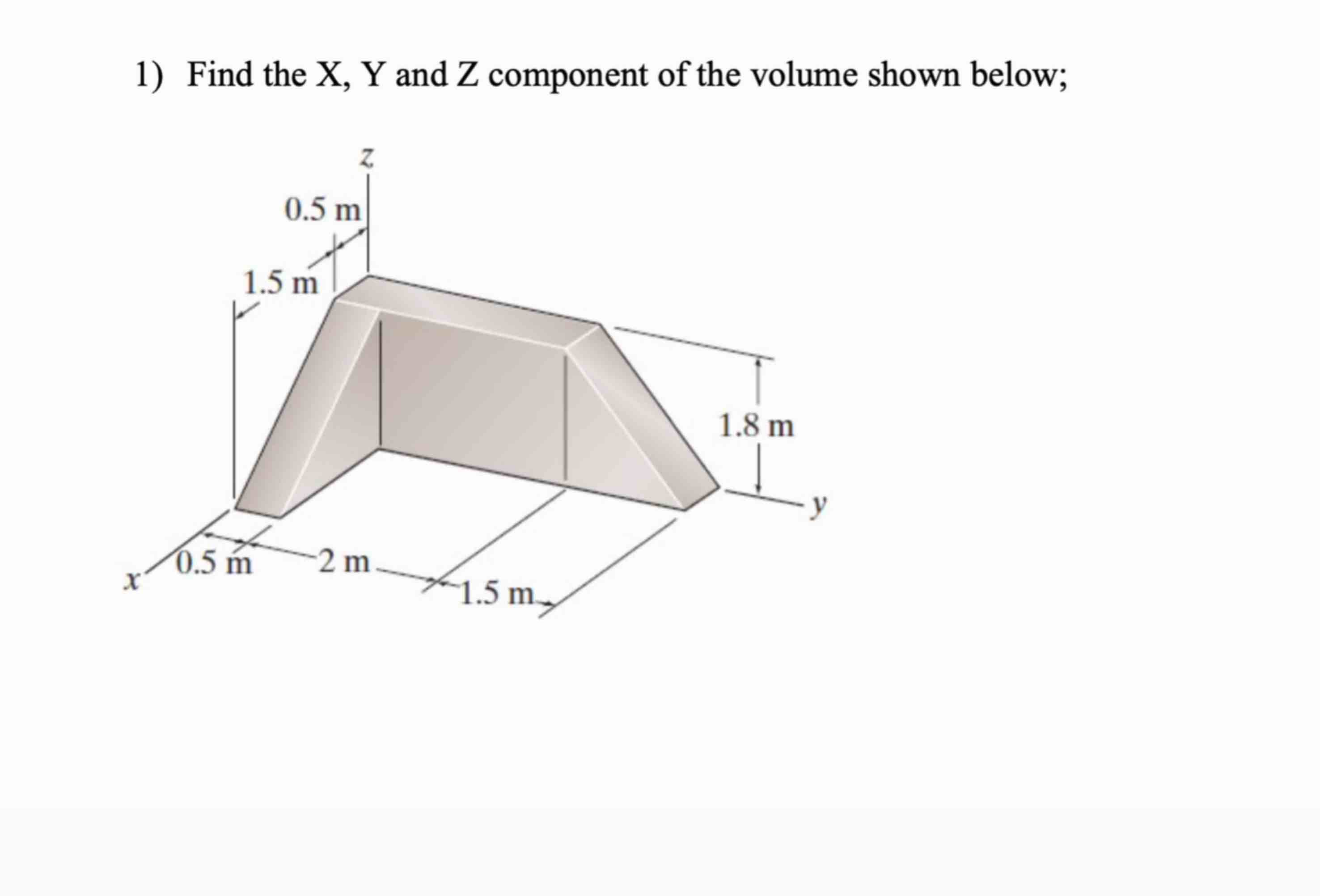 Find the X , Y , and Z component of the volume