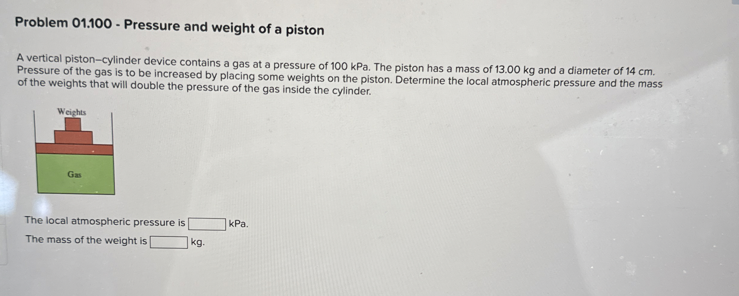 Problem 0 1 . 1 0 0 - Pressure and weight of a