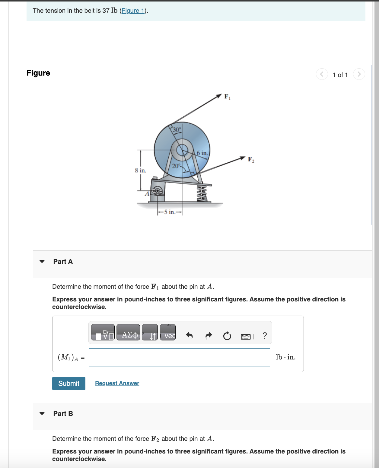 Figure Part A Determine the moment of the force F