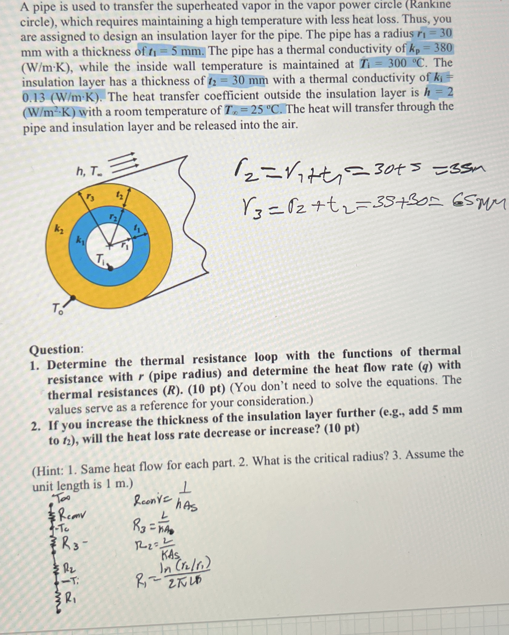 A pipe is used to transfer the superheated vapor