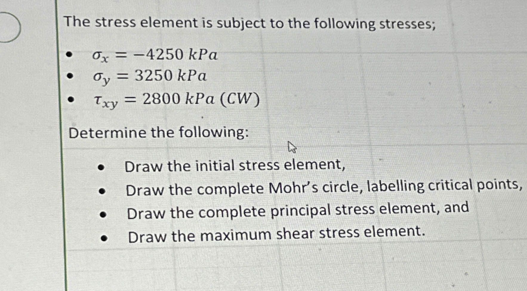 The stress element is subject to the following