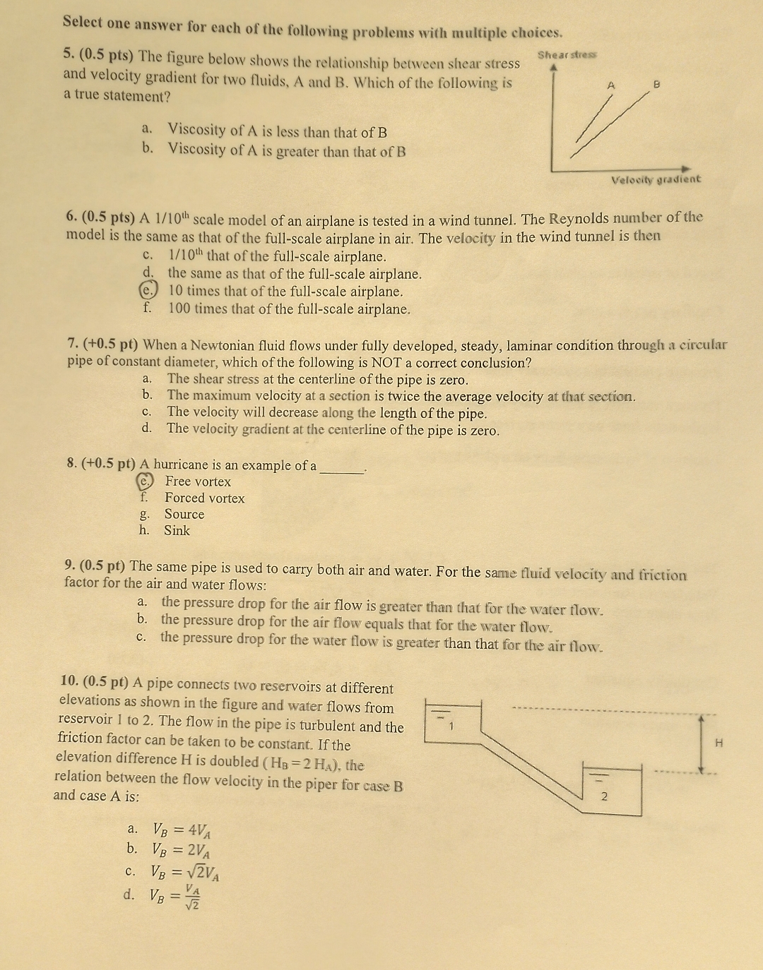 Select one answer for each of the following