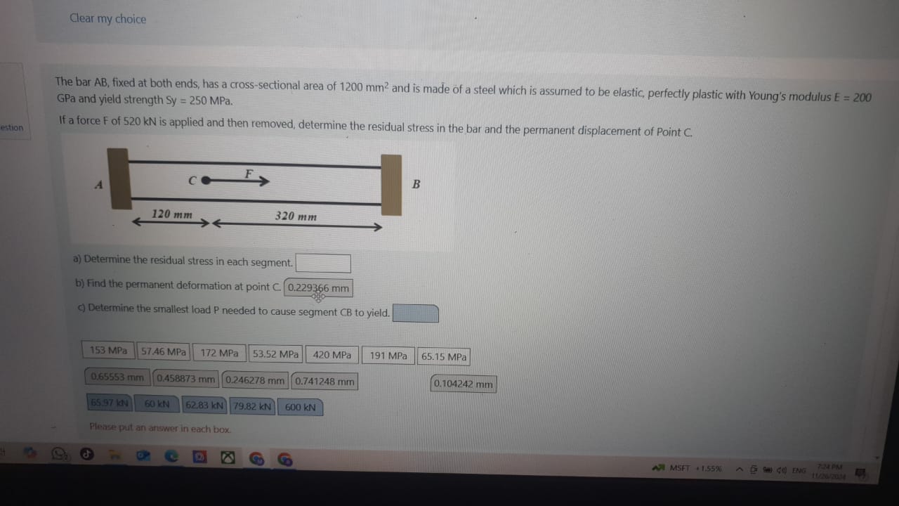Give me an example of The bar AB , fixed at both