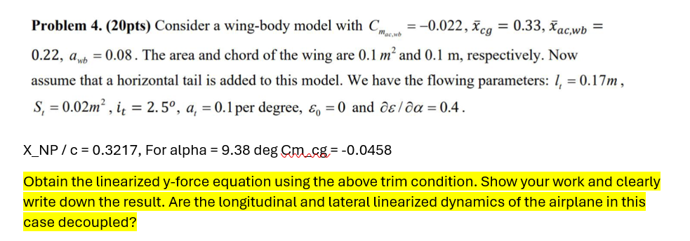 Problem 4 . ( 2 0 pts ) Consider a wing - body