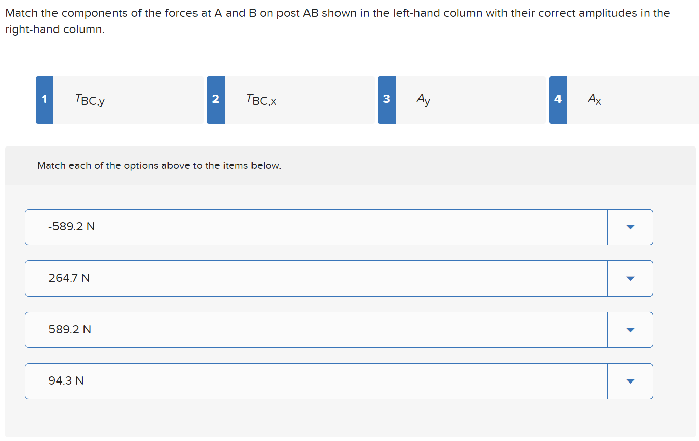Match the components of the forces at A and B on