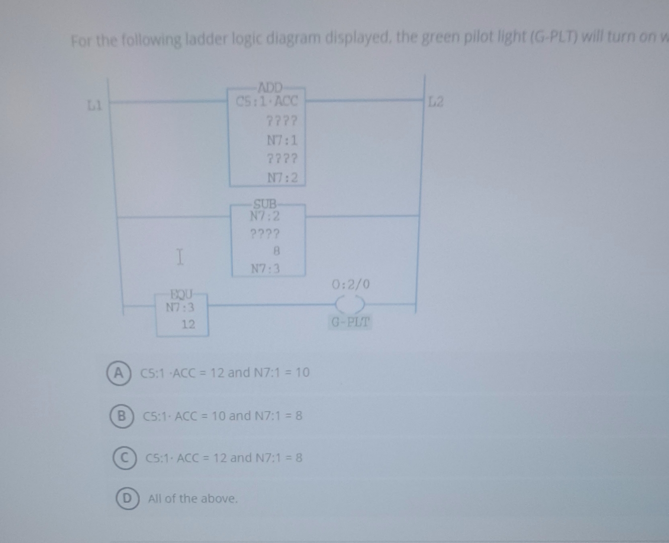 For the following ladder logic diagram displayed,