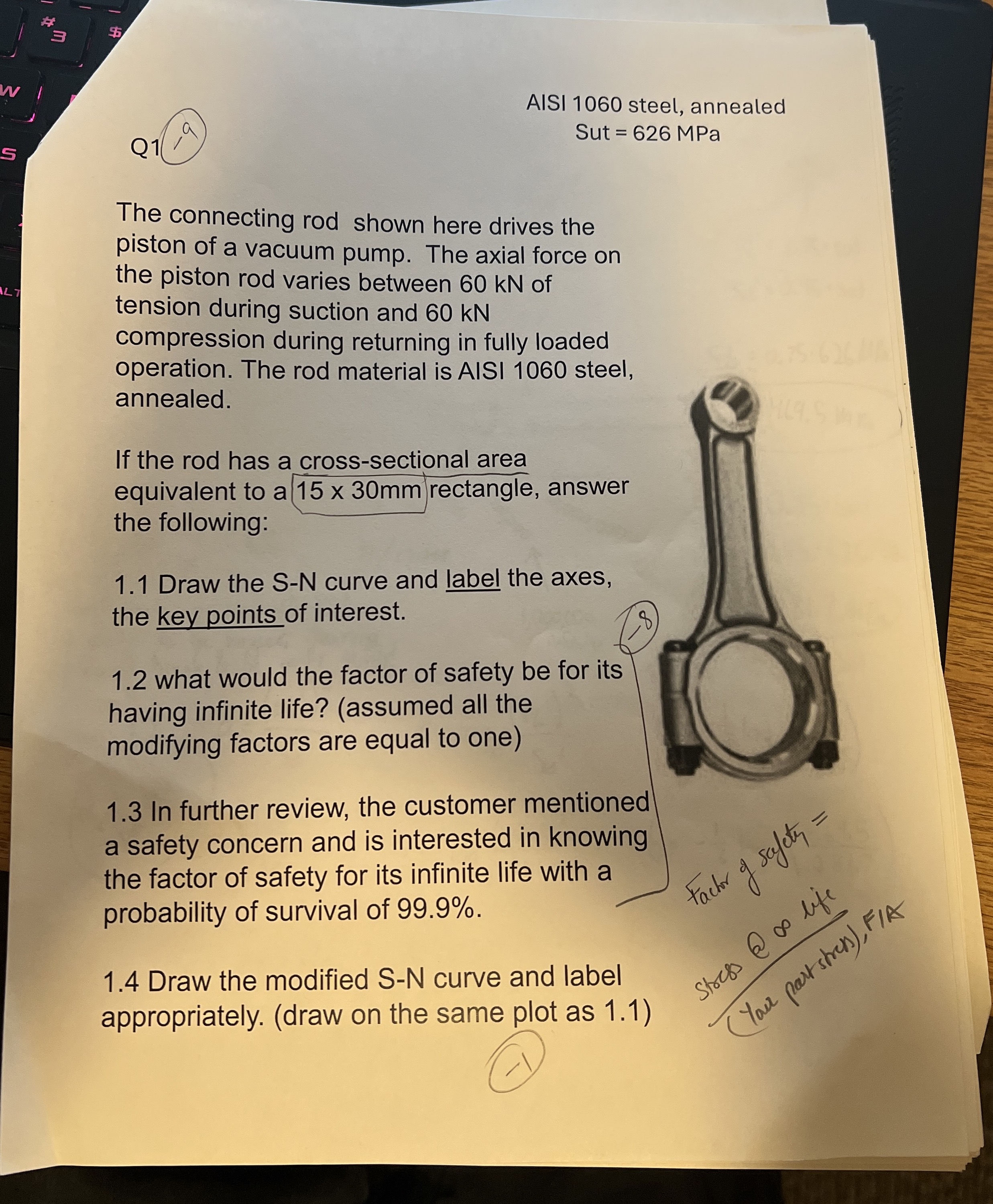 AISI 1 0 6 0 steel, annealed Q 1 Sut = 6 2 6 MPa