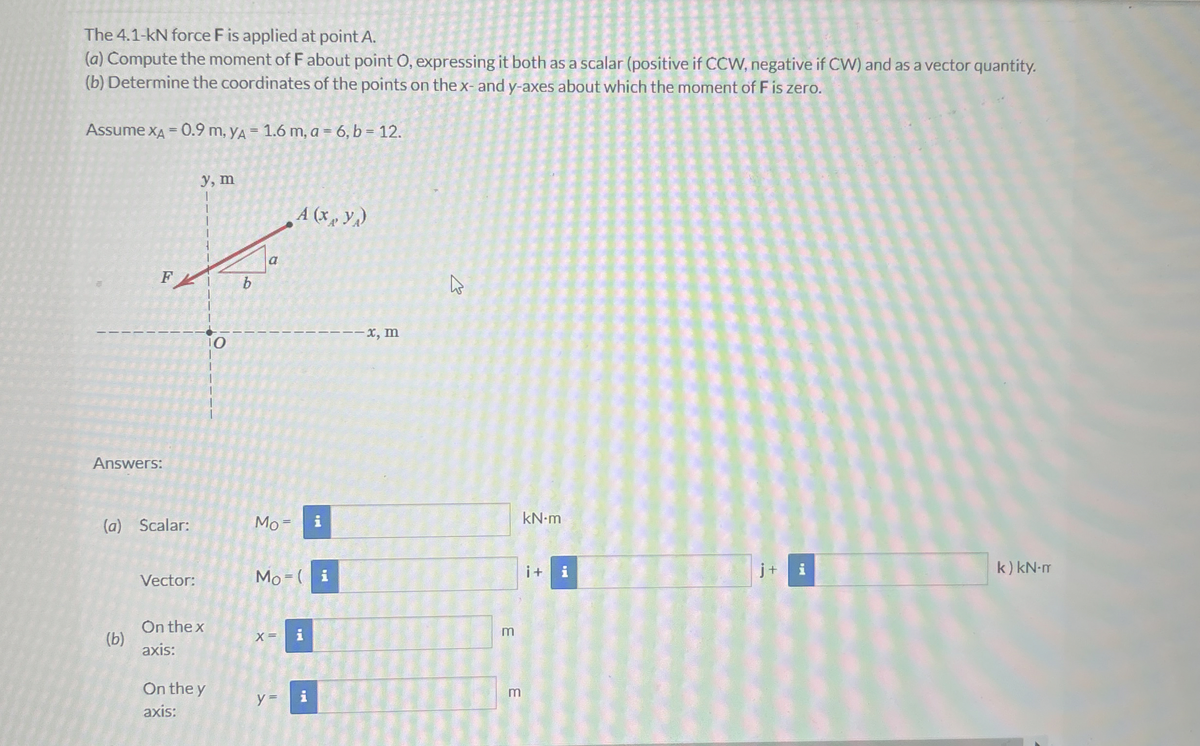 The 4 . 1 - kN force F is applied at point A . (