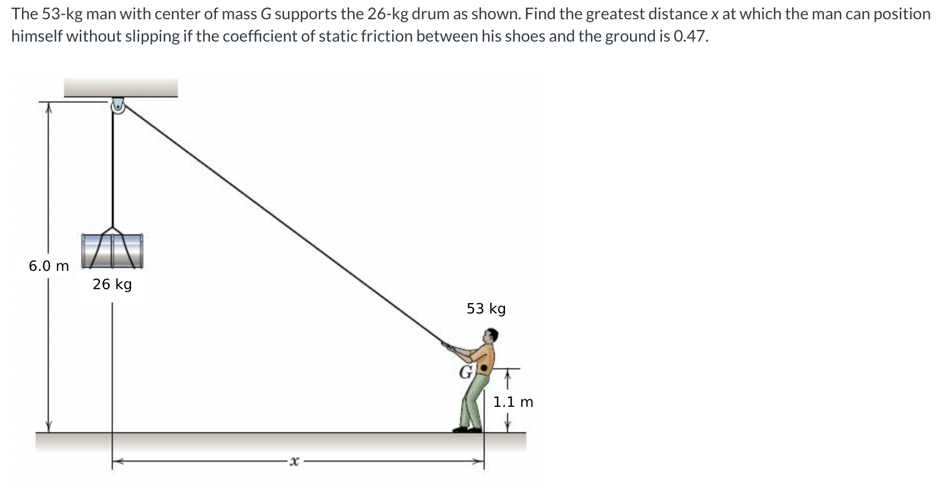 The \ ( 5 3 - \ mathrm { kg } \ ) man with center