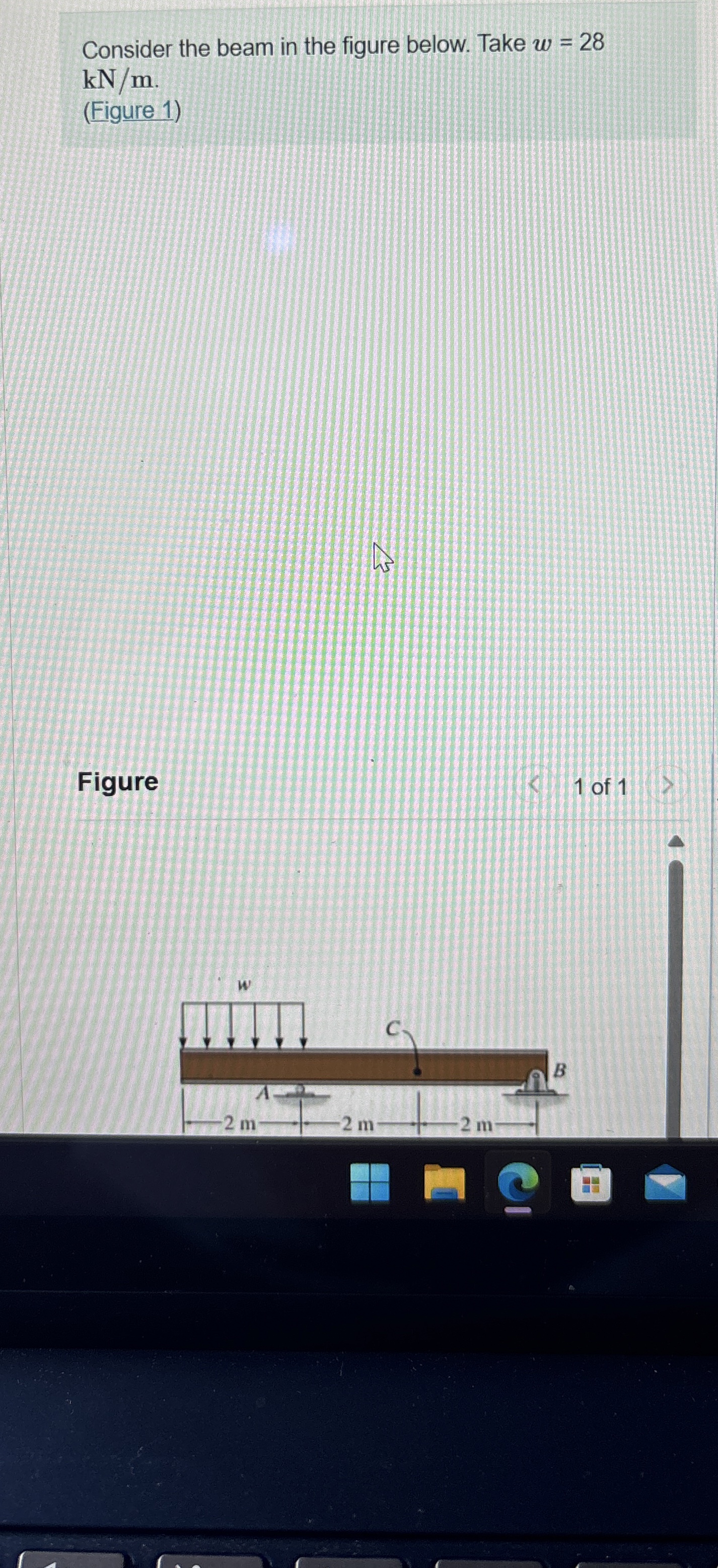 Consider the beam in the figure below. Take w = 2