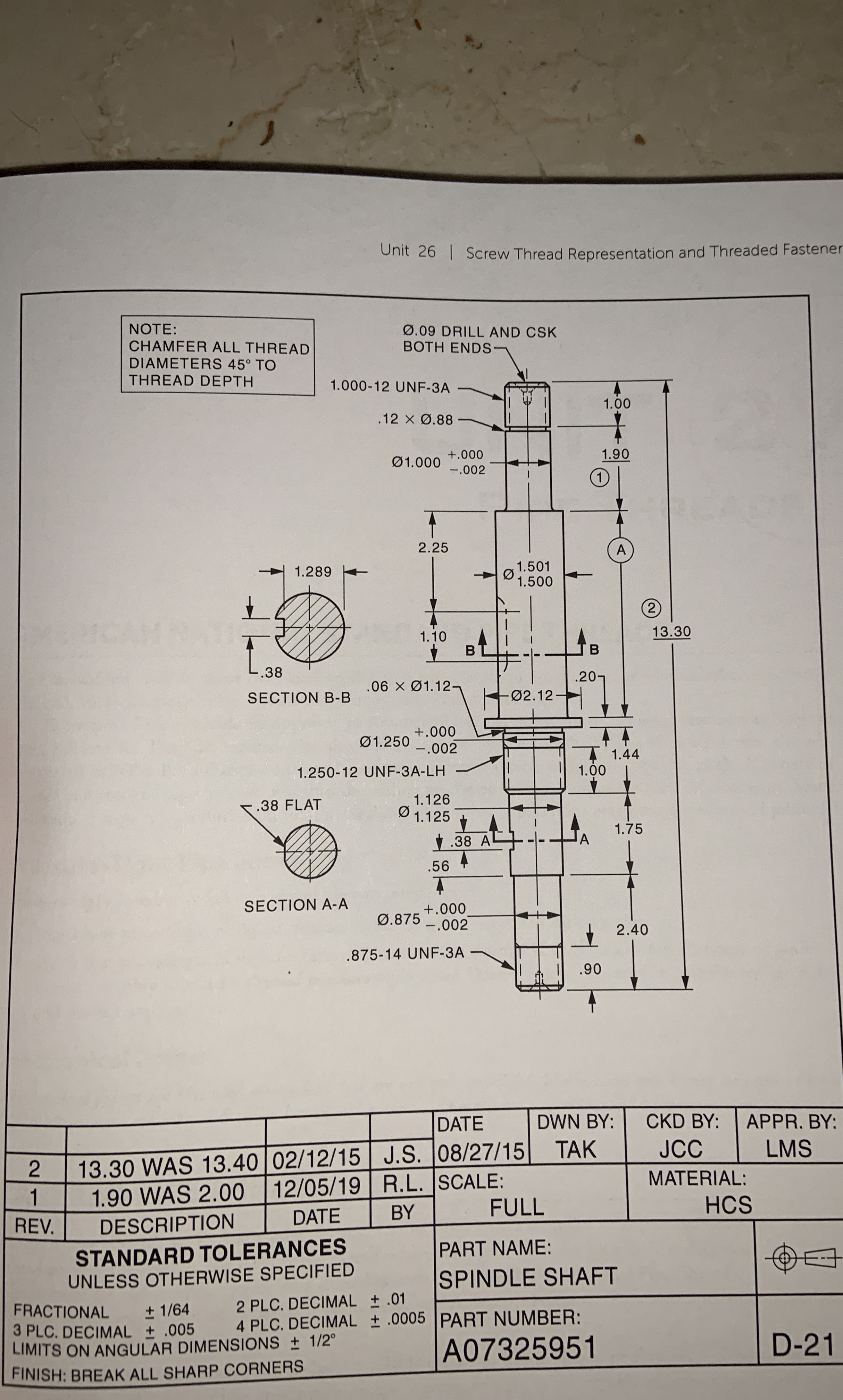 ASSIGNMENT D - 2 1 : SPINDLE SHAFT What is the
