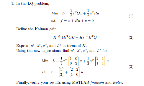 Solve the LQ problem only with fsolve ( ) command
