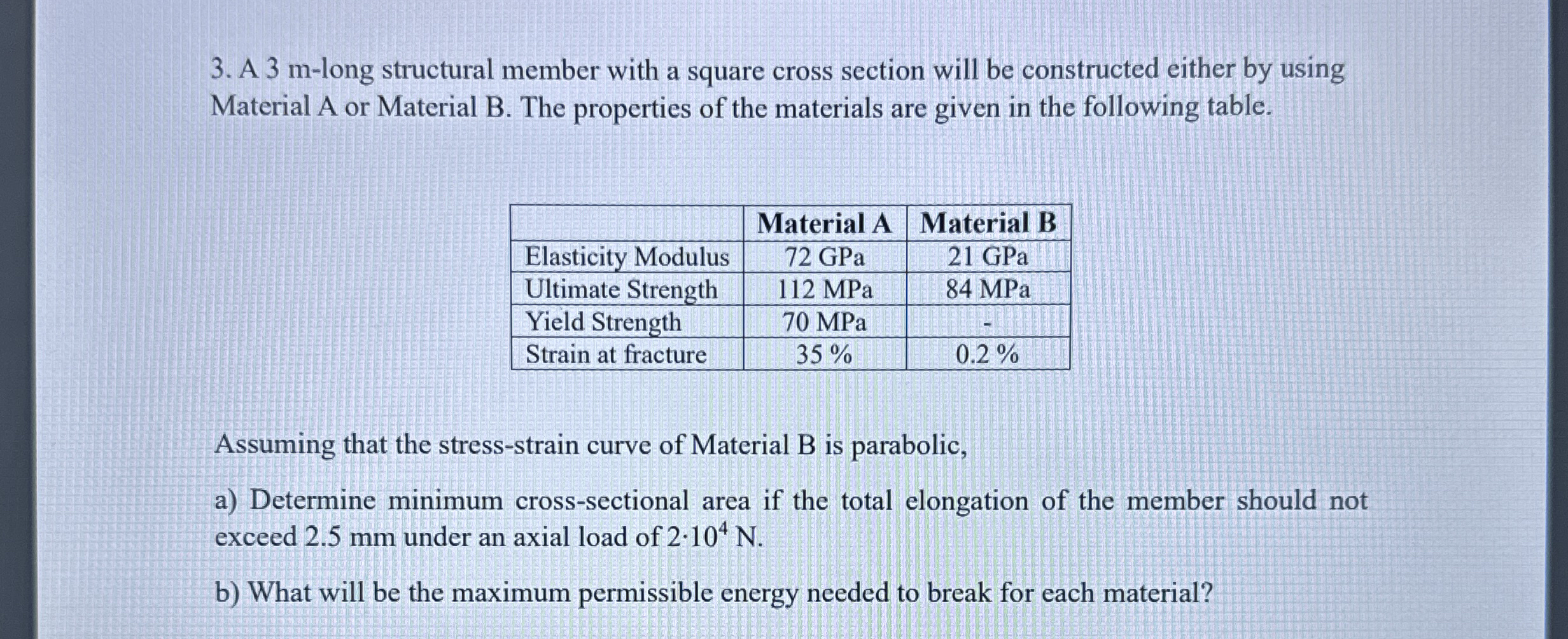 A 3 m - long structural member with a square