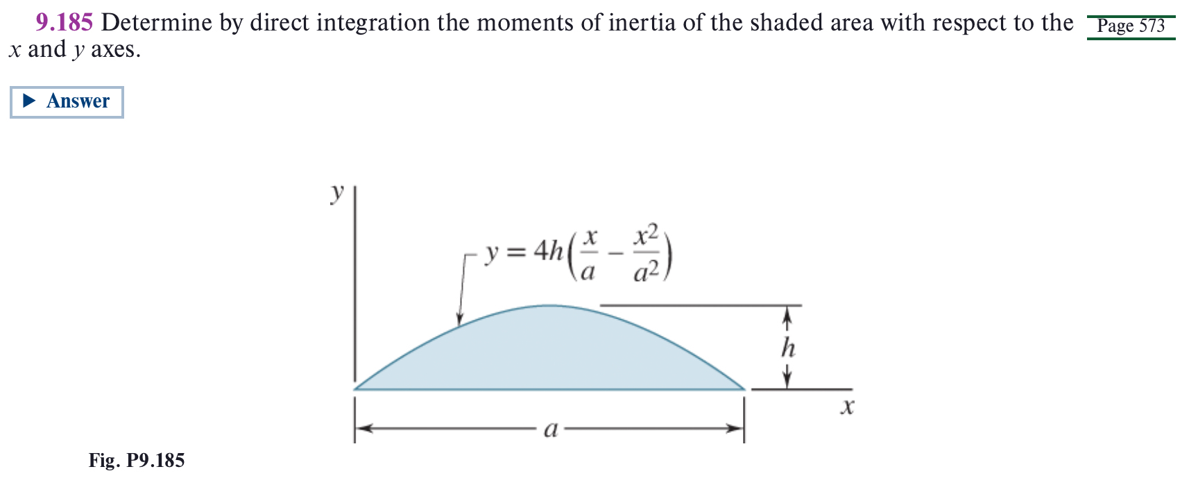 9 . 1 8 5 Determine by direct integration the