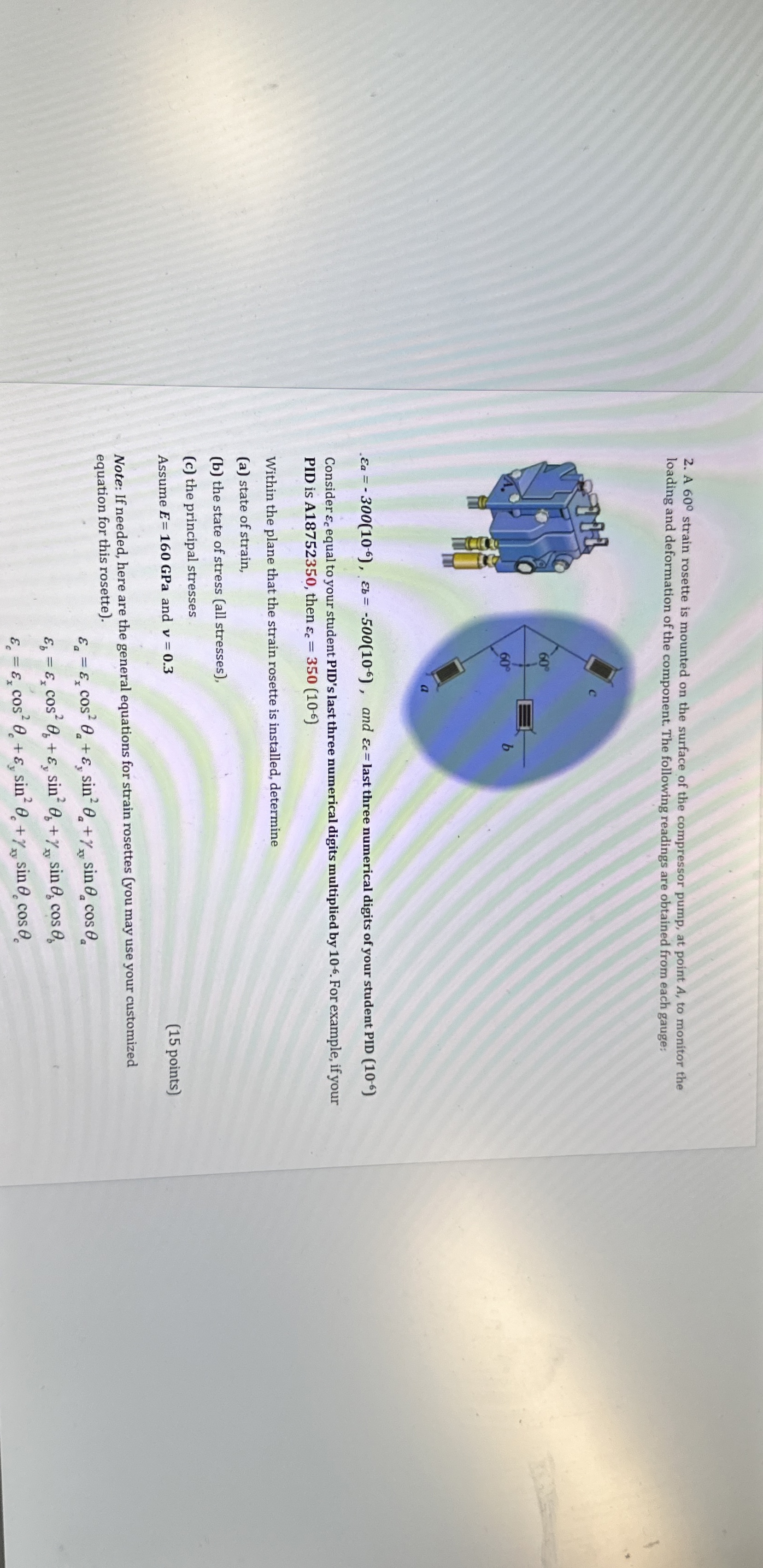 A 6 0 strain rosette is mounted on the surface of