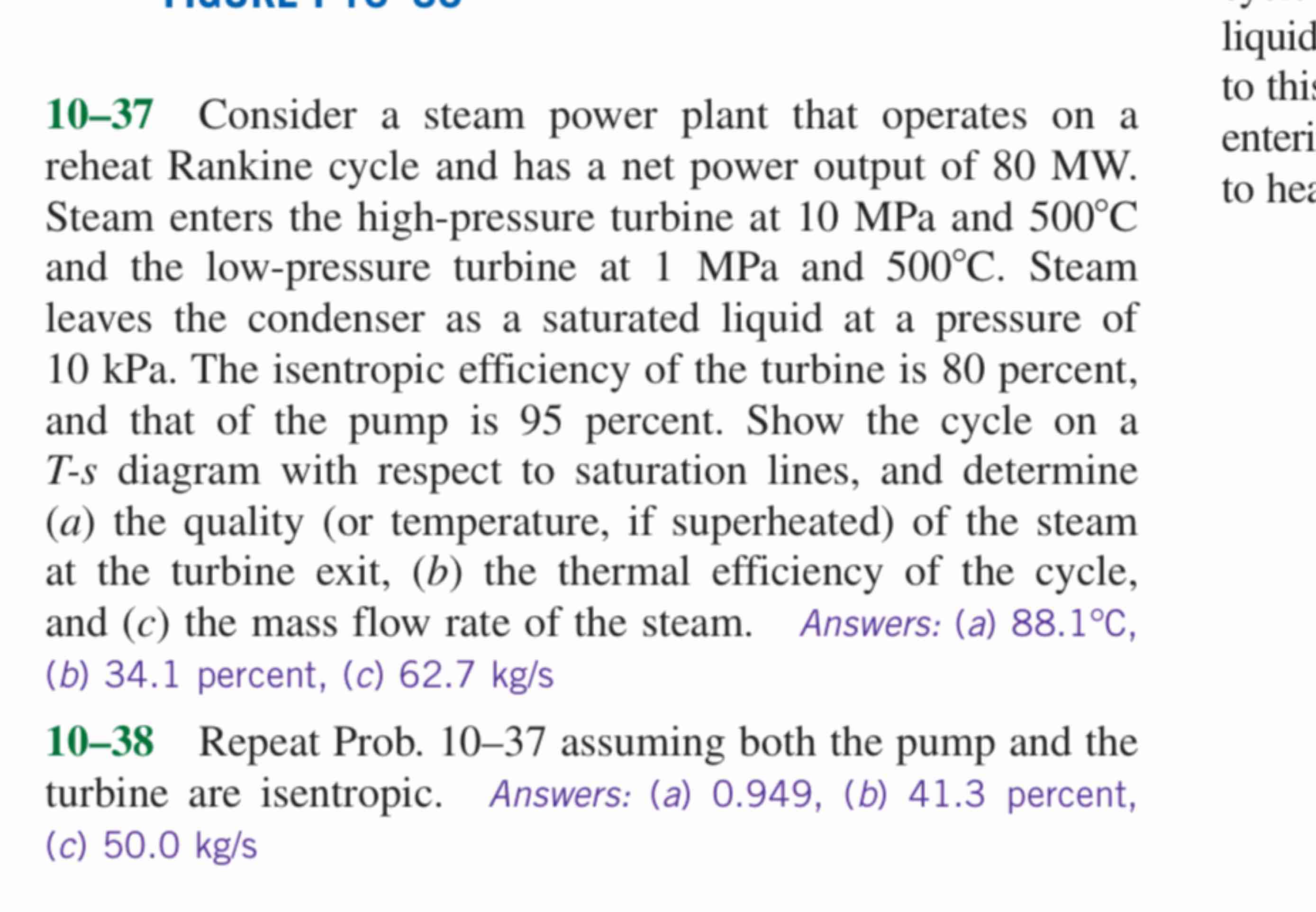 1 0 - 3 7 Consider a steam power plant that