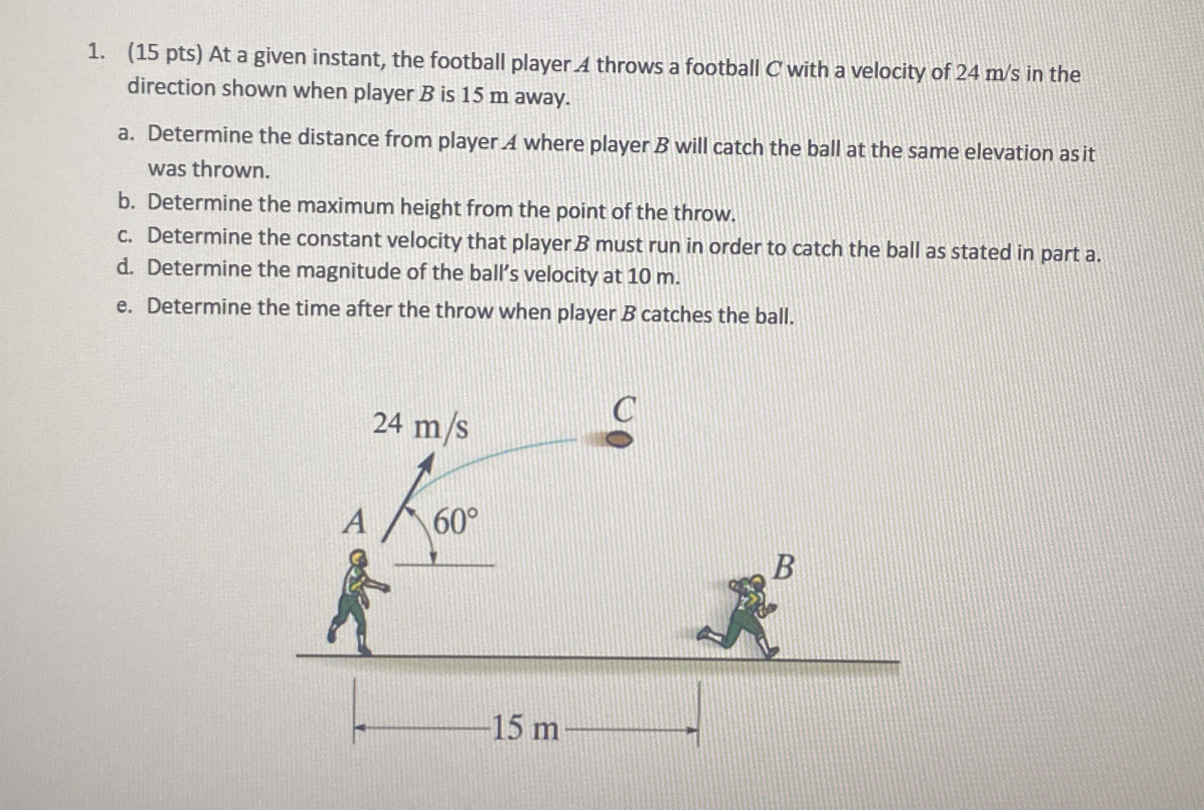 ( 1 5 pts ) At a given instant, the football