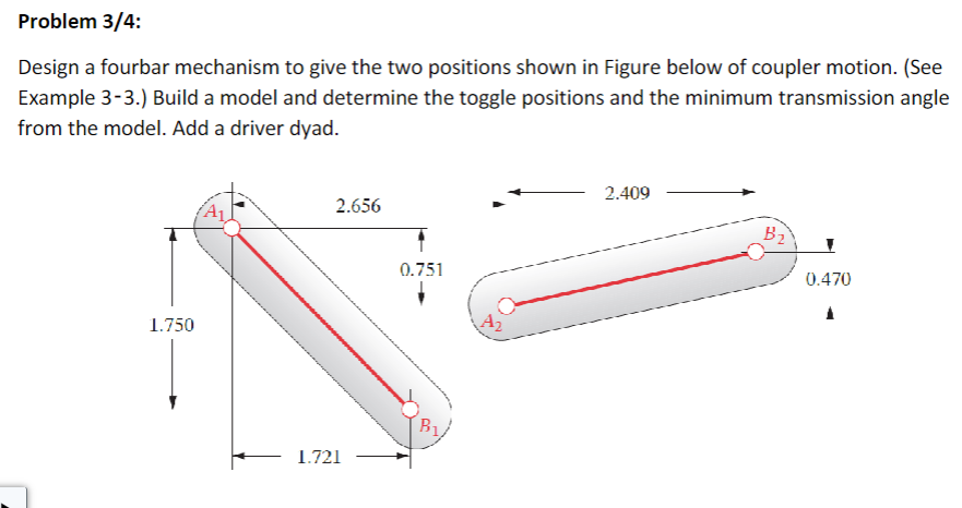 Design a fourbar mechanism to give the two