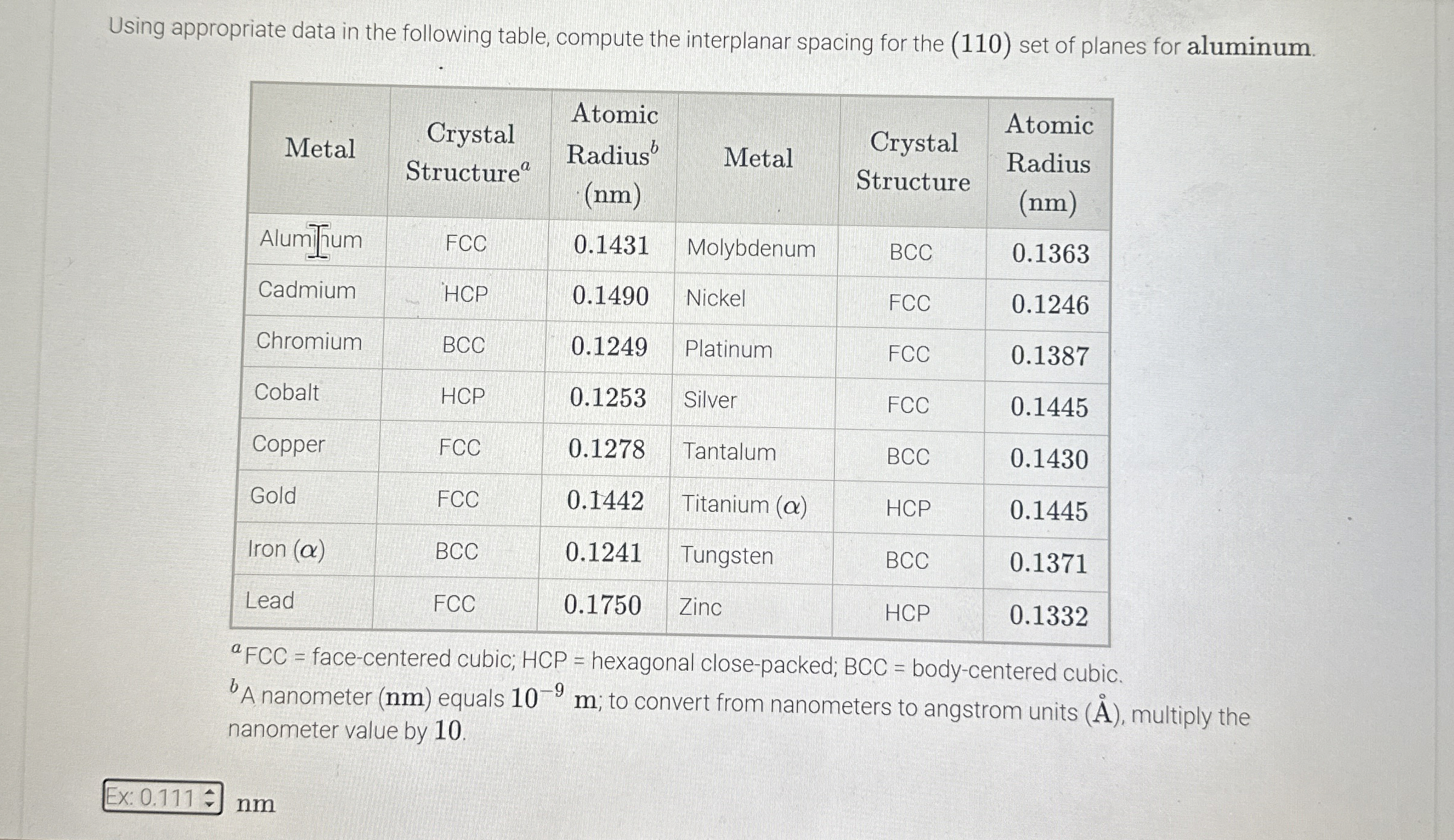 Using appropriate data in the following table,