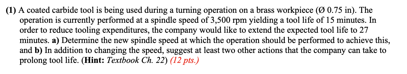 ( 1 ) A coated carbide tool is being used during