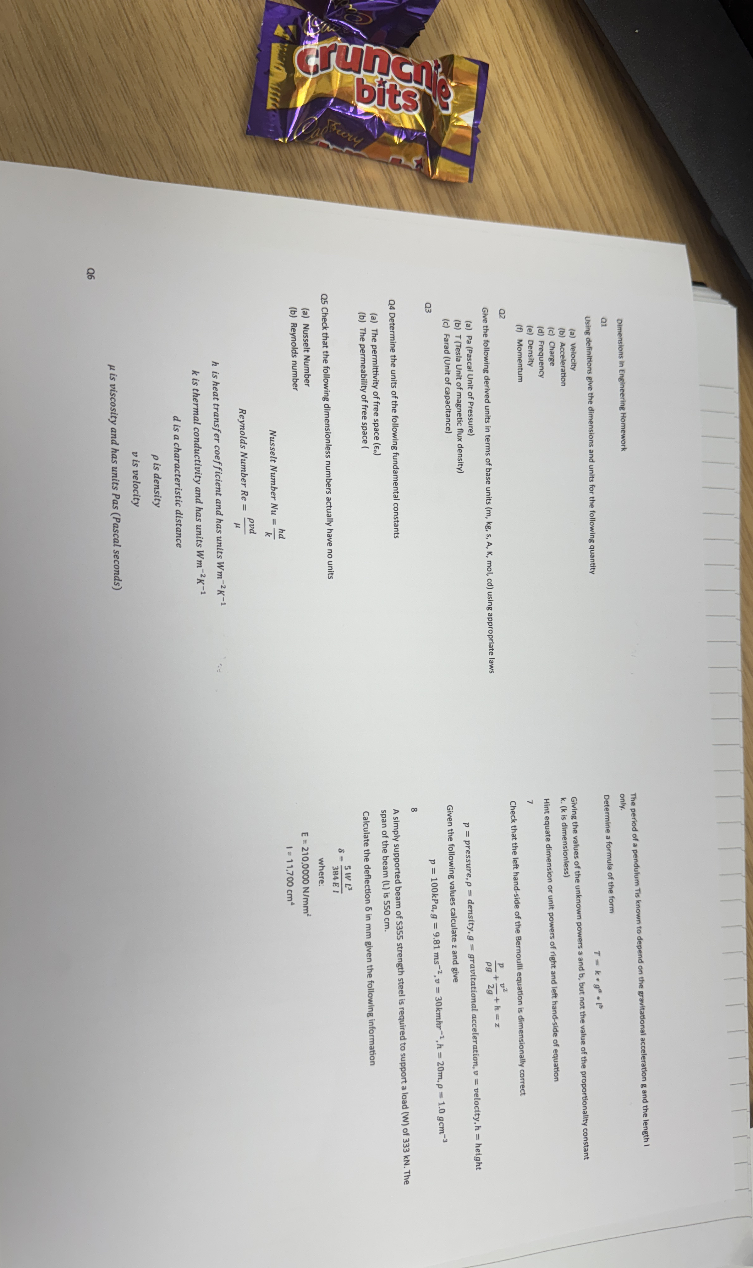 Dimensions in Engineering Homework Q 1 Using