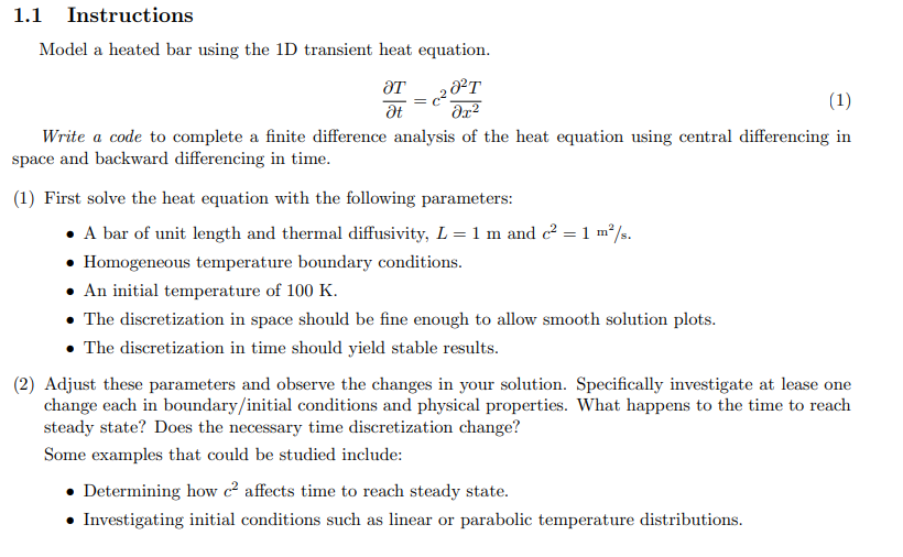 1 . 1 Instructions Model a heated bar using the 1