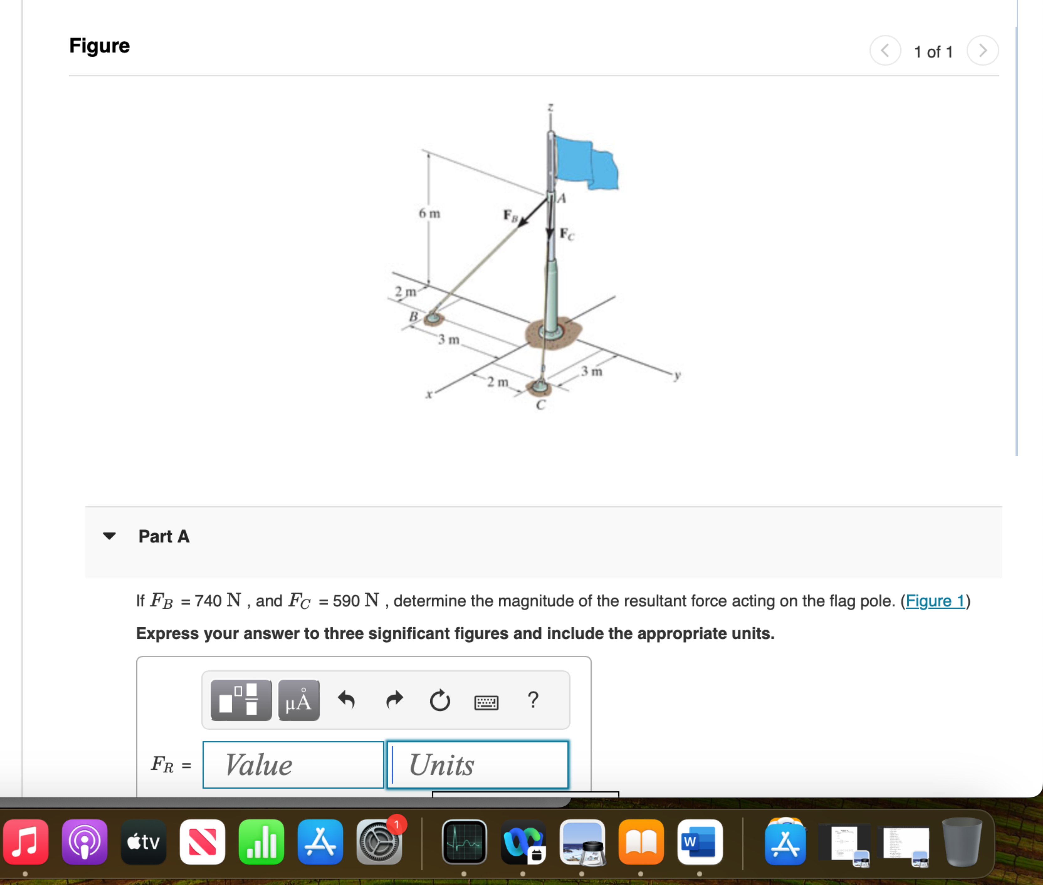 Part A If F B = 7 4 0 N , and F C = 5 9 0 N ,